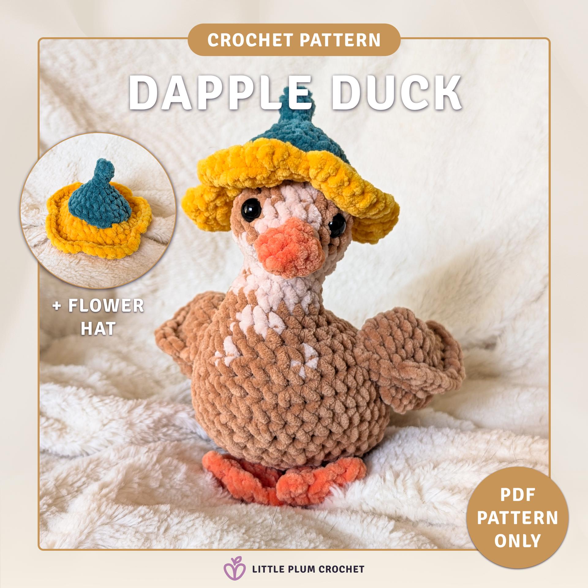 Dapple Duck Crochet Pattern (PDF) |  Amigurumi Duck Plush, Flower Hat | Intermediate | Darling Ducks