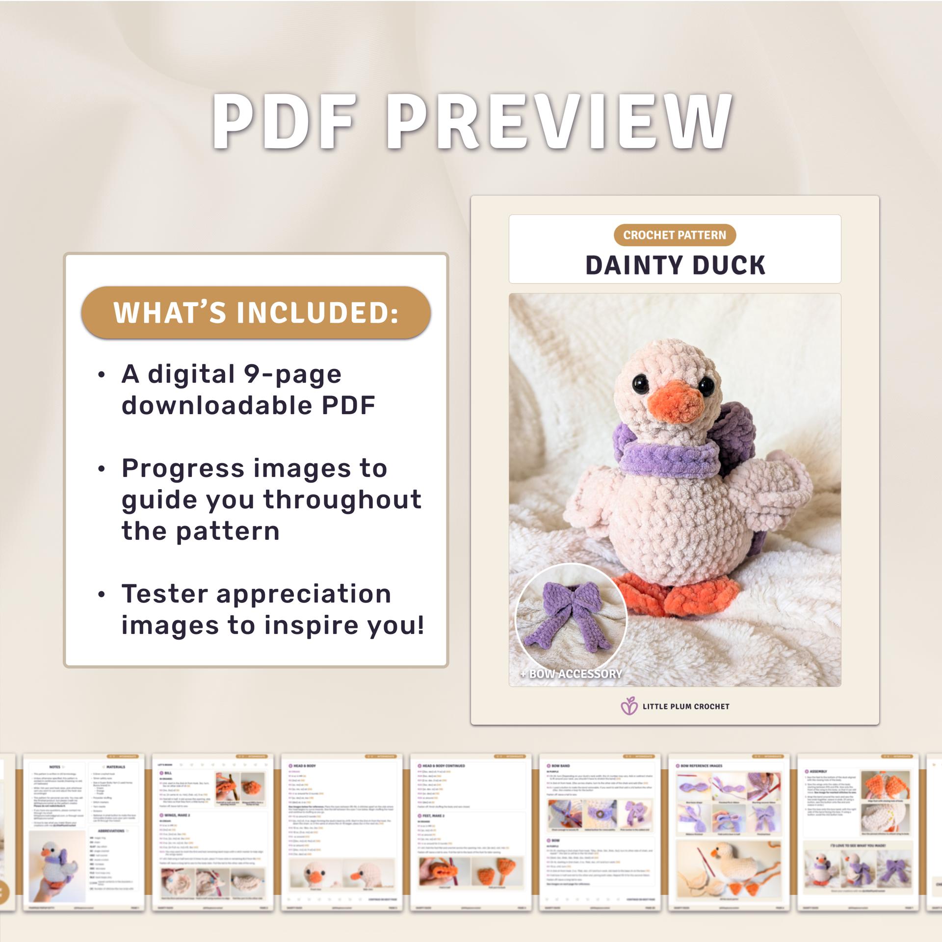 Dainty Duck Crochet Pattern (PDF) |  Amigurumi Duck Plush, Bow Accessory | Intermediate | Darling Ducks thumbnail 2