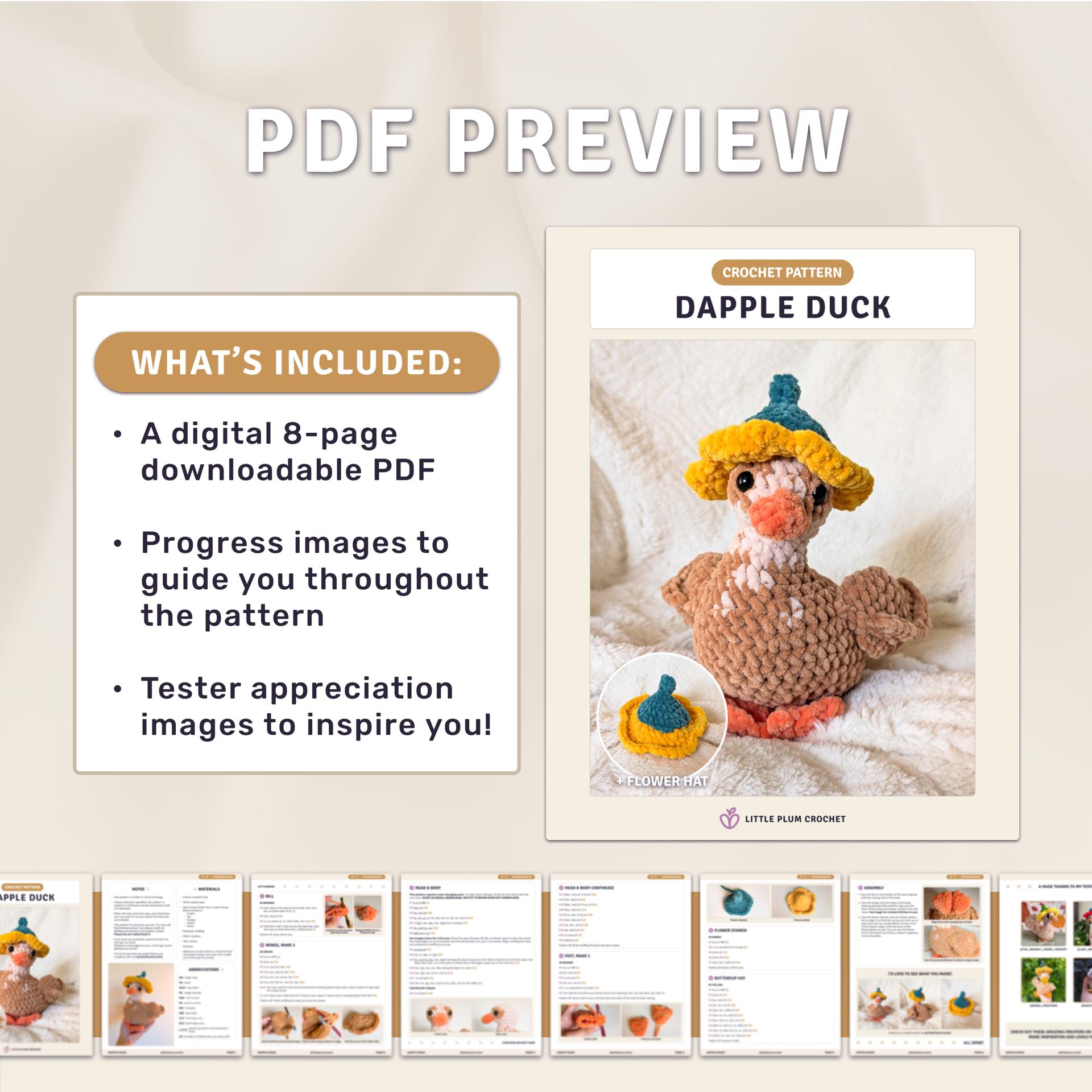 Dapple Duck Crochet Pattern (PDF) |  Amigurumi Duck Plush, Flower Hat | Intermediate | Darling Ducks thumbnail 2