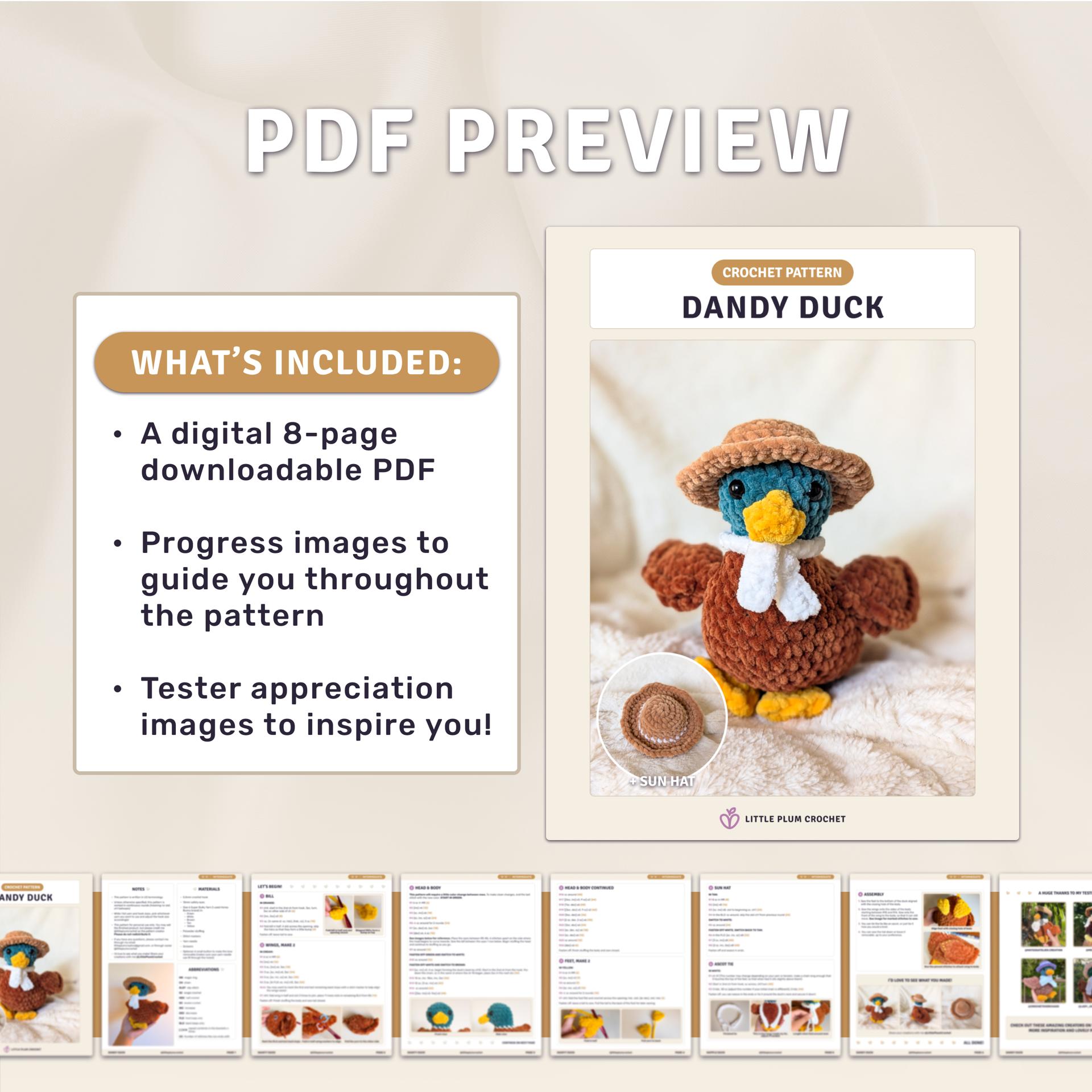 Dandy Duck Crochet Pattern (PDF) |  Amigurumi Duck Plush, Sun Hat and Tie | Intermediate | Darling Ducks thumbnail 2