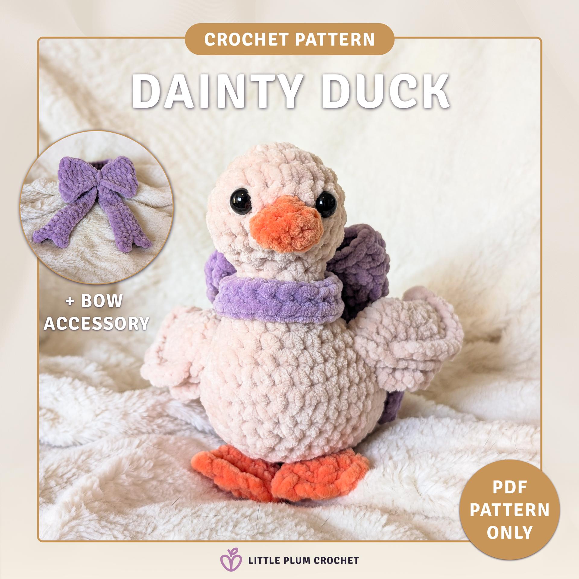 Dainty Duck Crochet Pattern (PDF) |  Amigurumi Duck Plush, Bow Accessory | Intermediate | Darling Ducks
