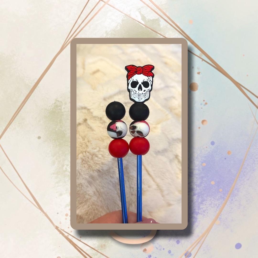 Skull Red Bow Amisticks | Crochet Sticks | Sewing Sticks | Amigurumi | plushies | see description