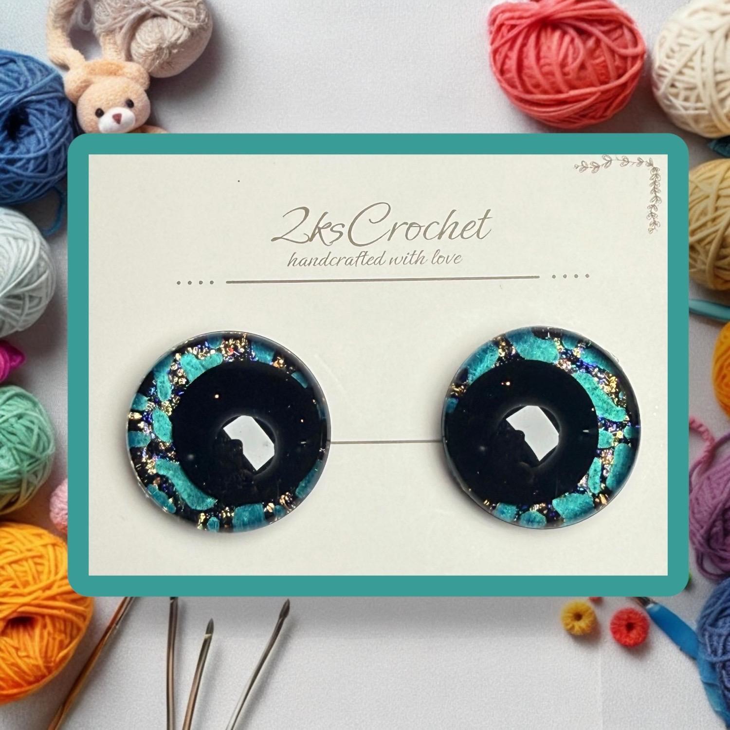Mermaid’s Treasure | Safety Eyes | Teal Gold Glitter Resin Eyes | Ocean Inspired Amigurumi Eyes | Handmade Fantasy Eyes | Crochet Plush Eyes thumbnail 2