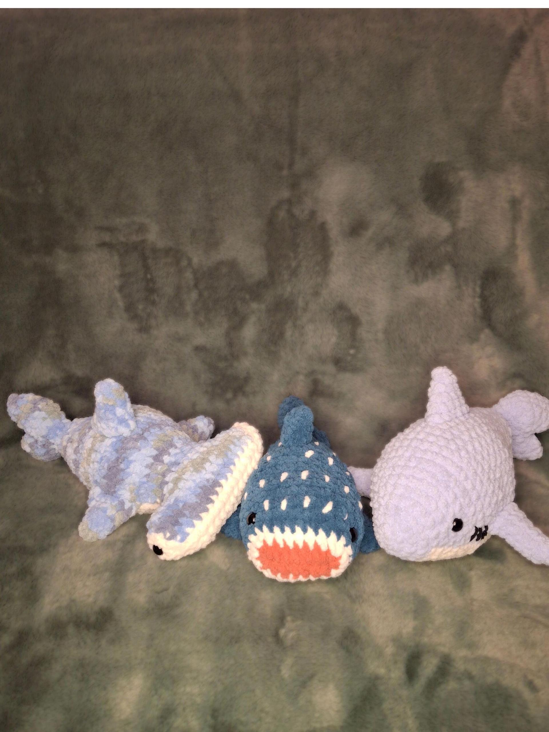 Chunky Yarn Crochet Shark Plushie – Hammerhead, White, Whale Amigurumi