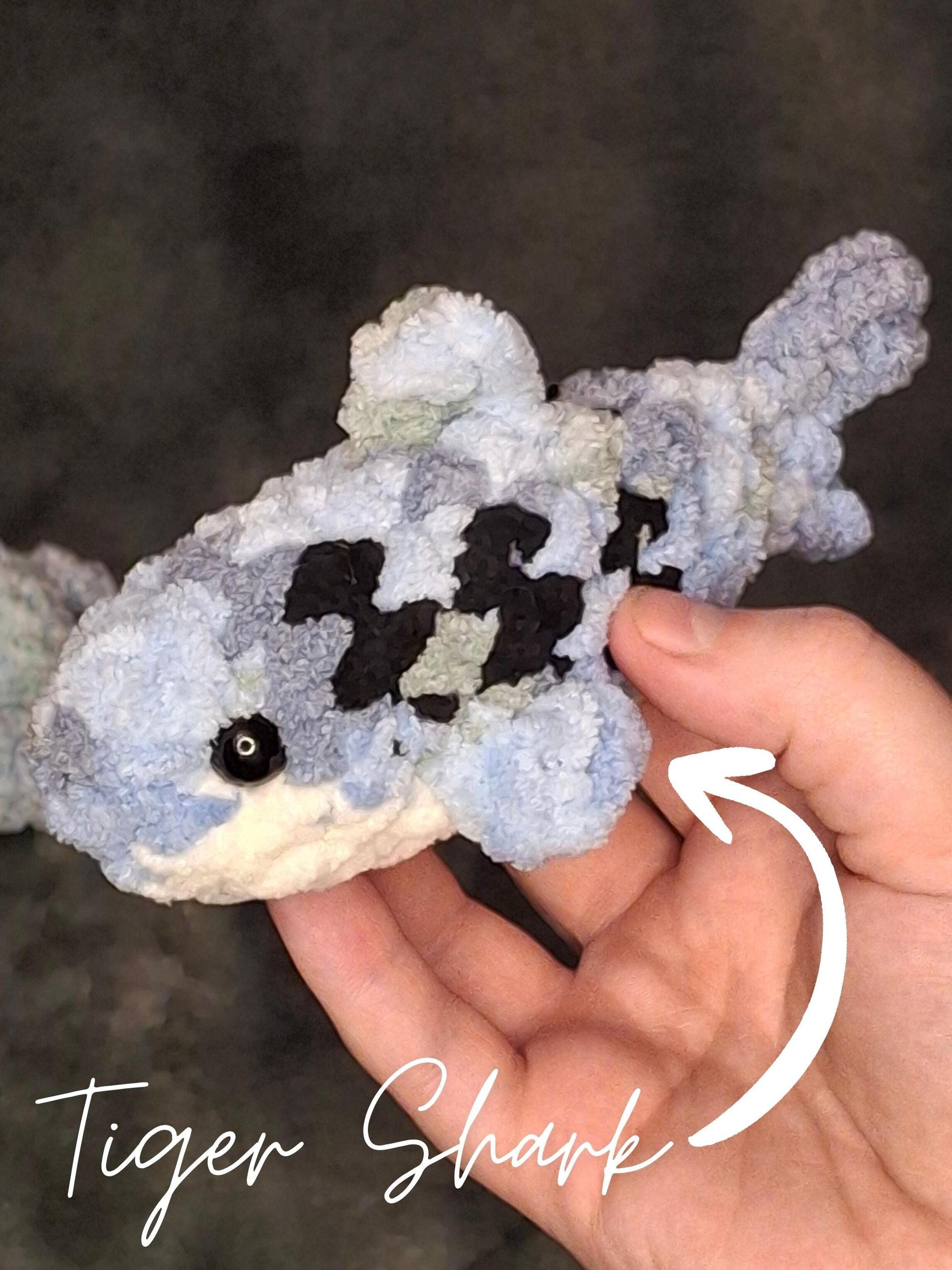 Chunky Yarn Crochet Mini Shark Plushie – White, Hammerhead, Whale, Tiger Amigurumi