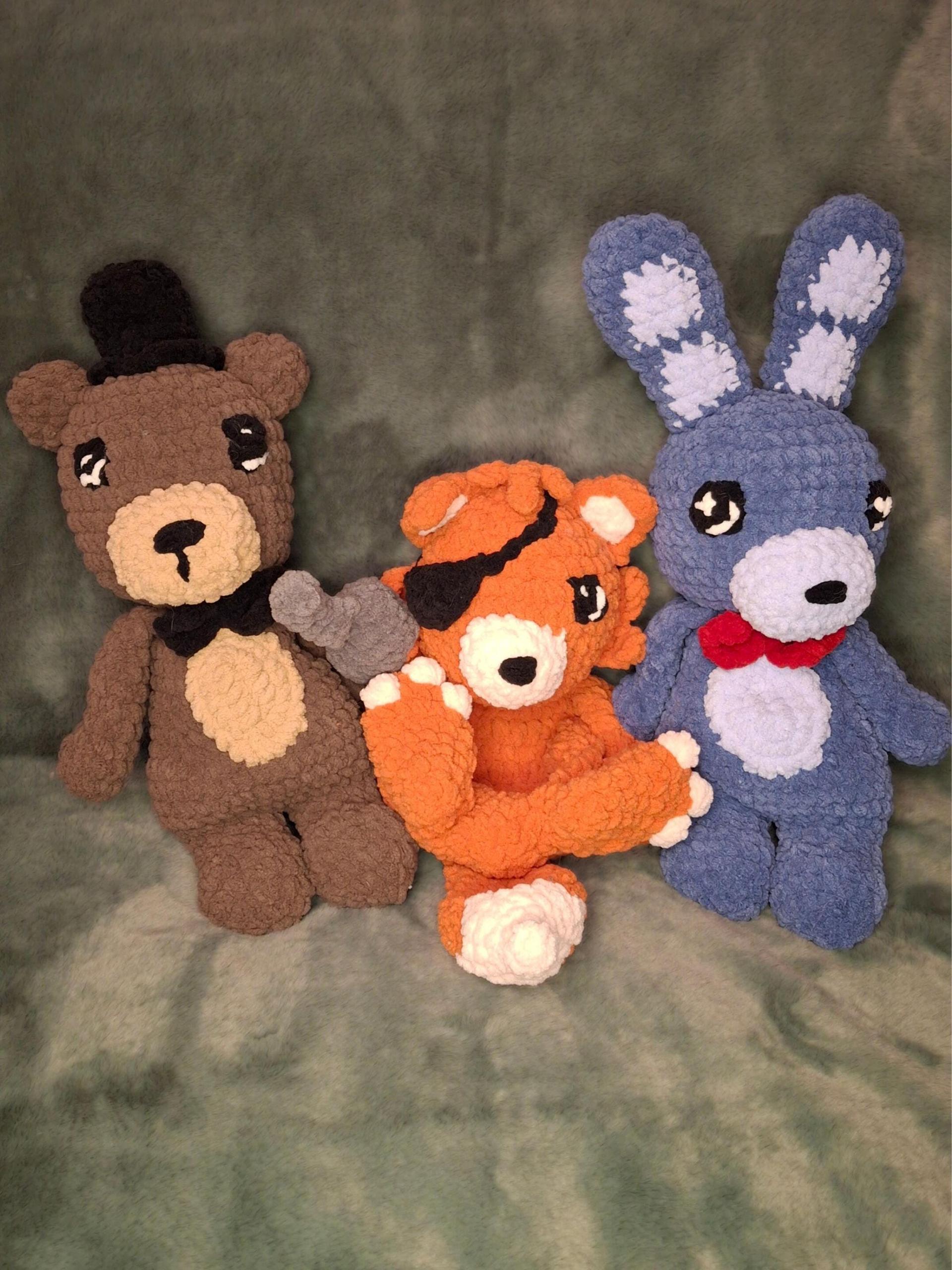 FNAF Crochet Plushie - The Bear, The Rabbit, The Pirate, Handmade Stuffed Animal, Amigurumi