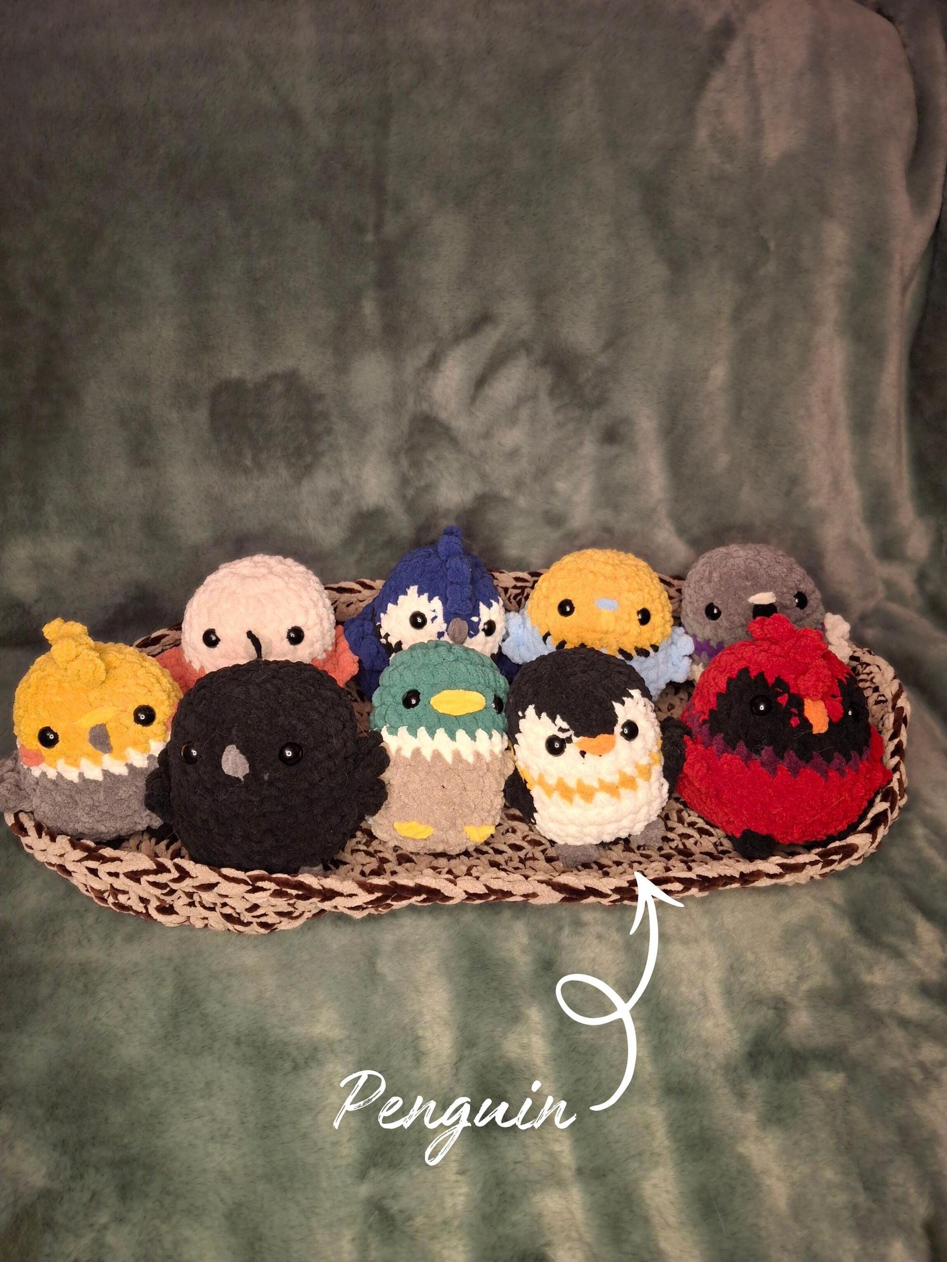 Amigurumi Crochet Bird Plushie – Cardinal, Penguin, Bluejay, Flamingo, Duck, Raven, Budgie, Cockatiel, Pigeon