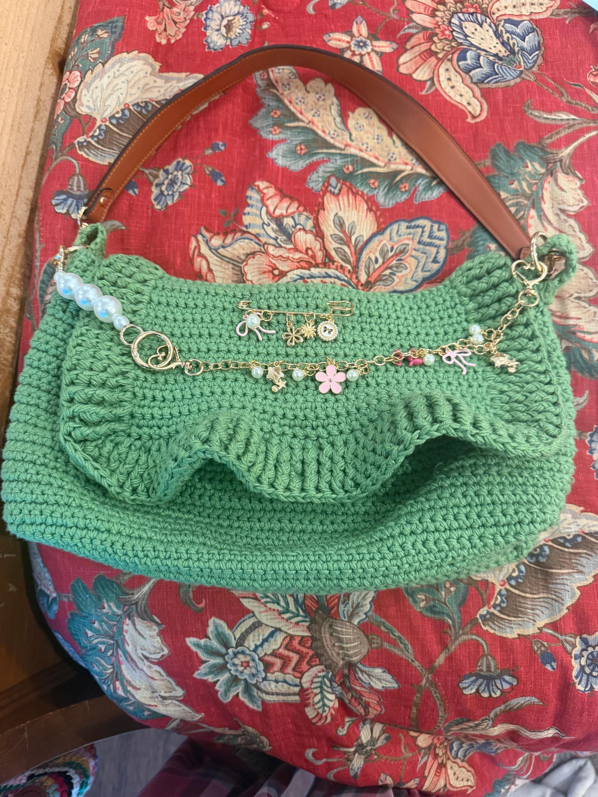 Ruffle purse with leather strap
