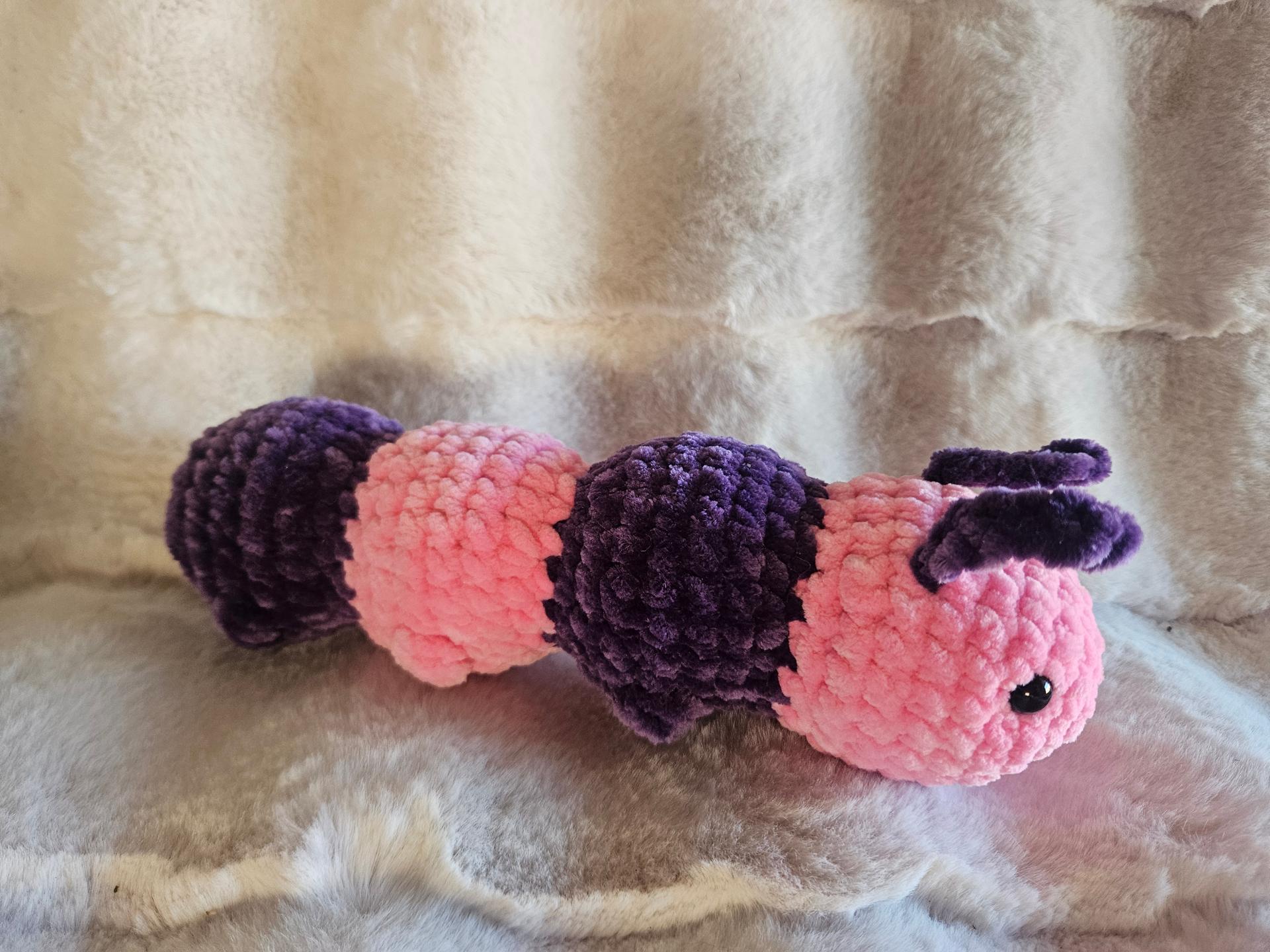 Handmade Crochet Caterpillar Plushie Amigurumi – Pink & Purple Chenille Stuffed Animal, 8 Inch Kawaii Gift  🐛💗💜