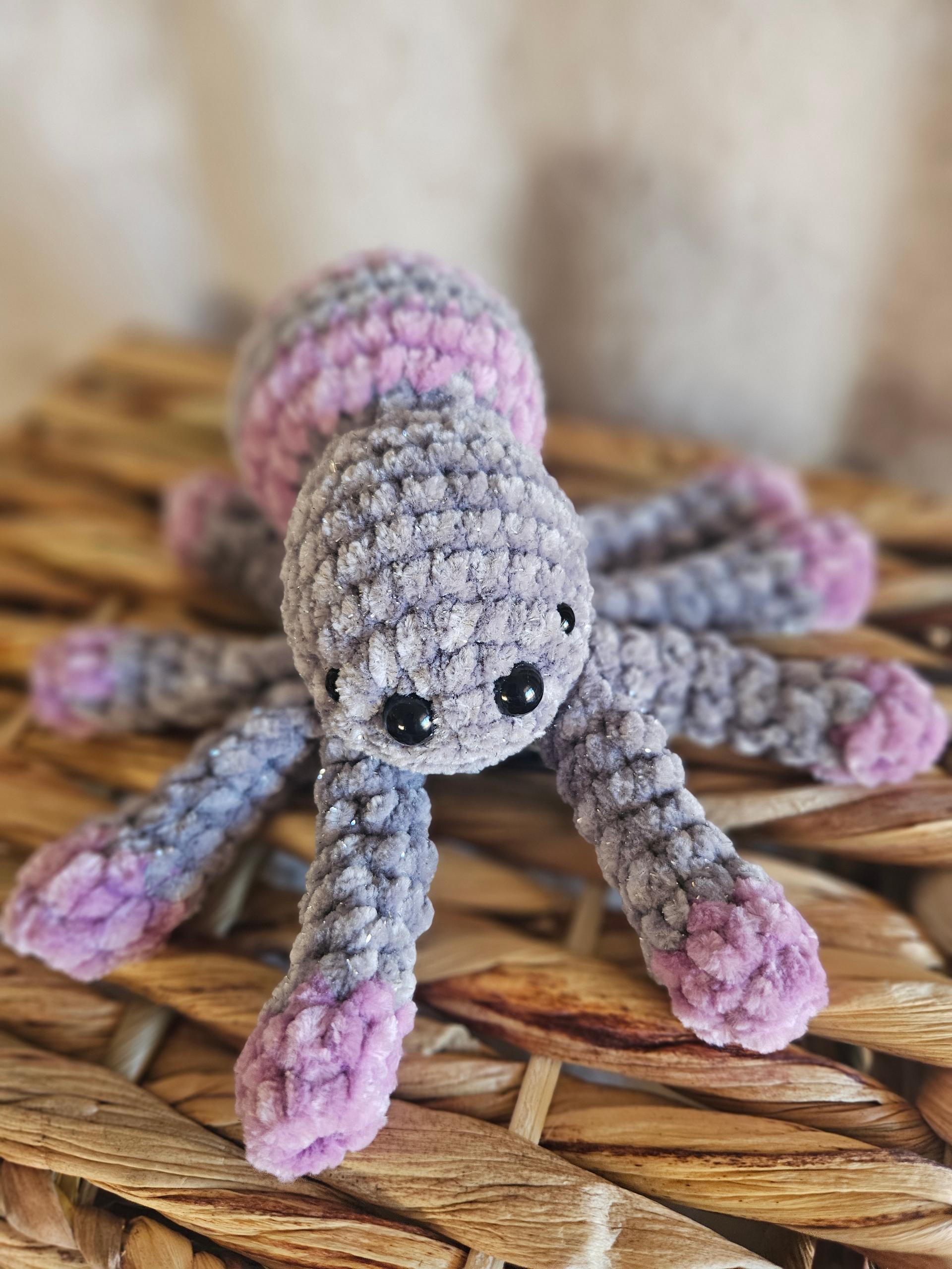 7-Inch Silver Sparkle & Lavender Octopus – Handmade Crochet Amigurumi Plushie