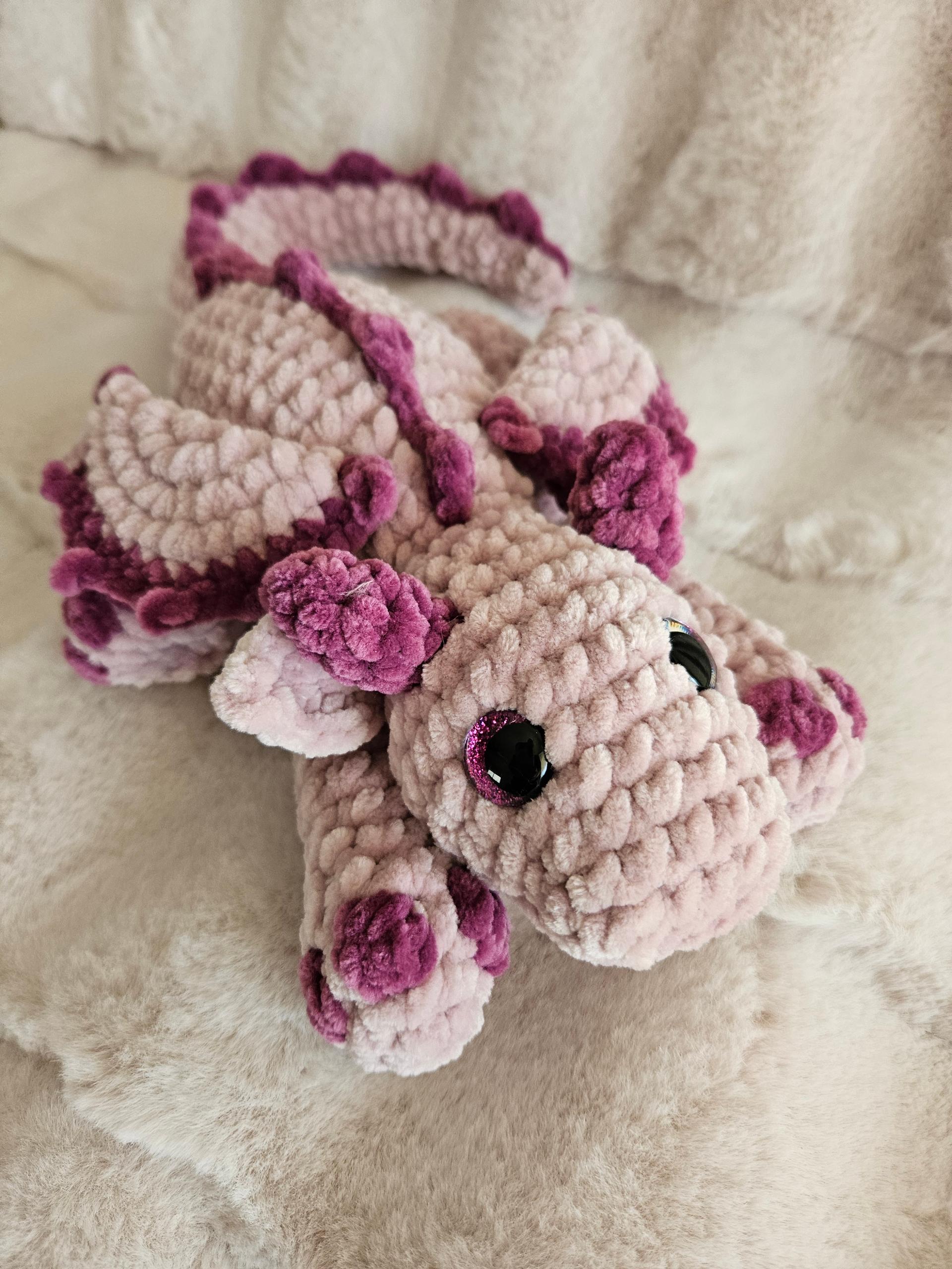19-Inch Handmade Crochet Dragon Plushie – Pastel Lavender & Purple Amigurumi Fantasy Dragon