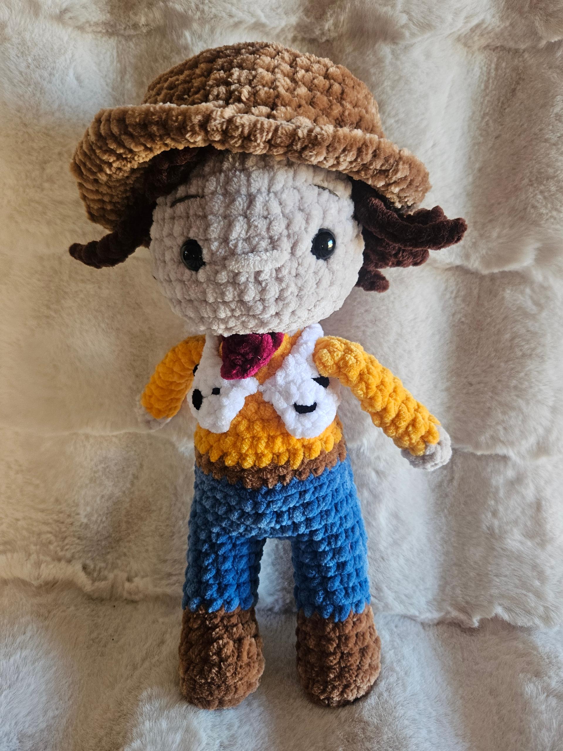 Handmade Crochet Cowboy Sheriff Doll Amigurumi Plushie – 11.5 Inch Western Cowgirl/Cowboy Stuffed Animal, Chenille Yarn Gift