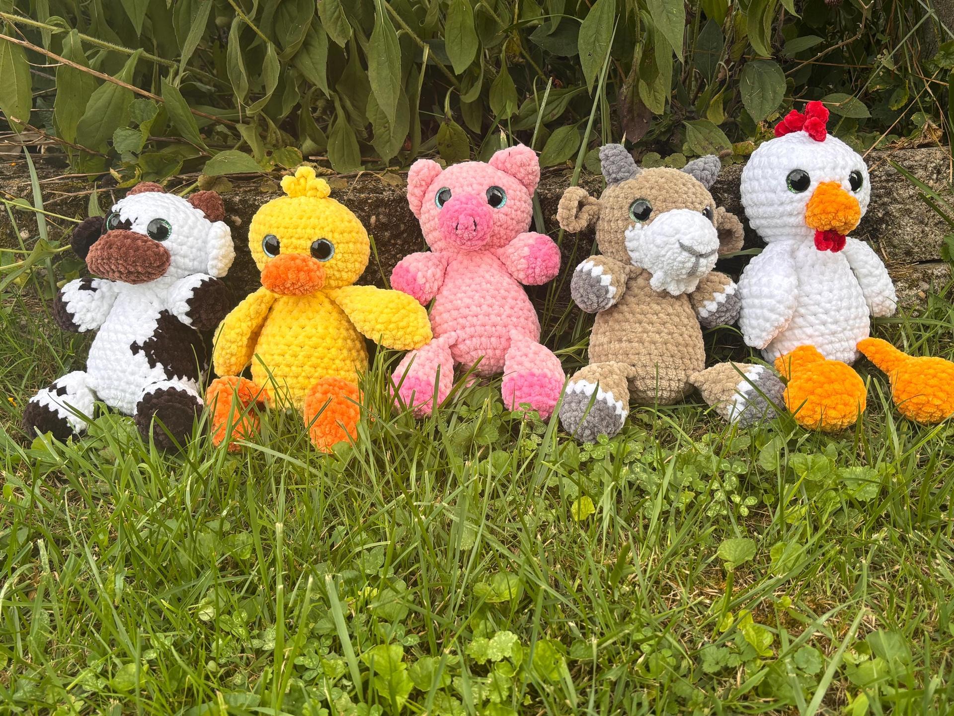 Farm Animal Crochet Patterns Bundle | Amigurumi Cow, Goat, Pig, Chicken, Duck (PDF Download)