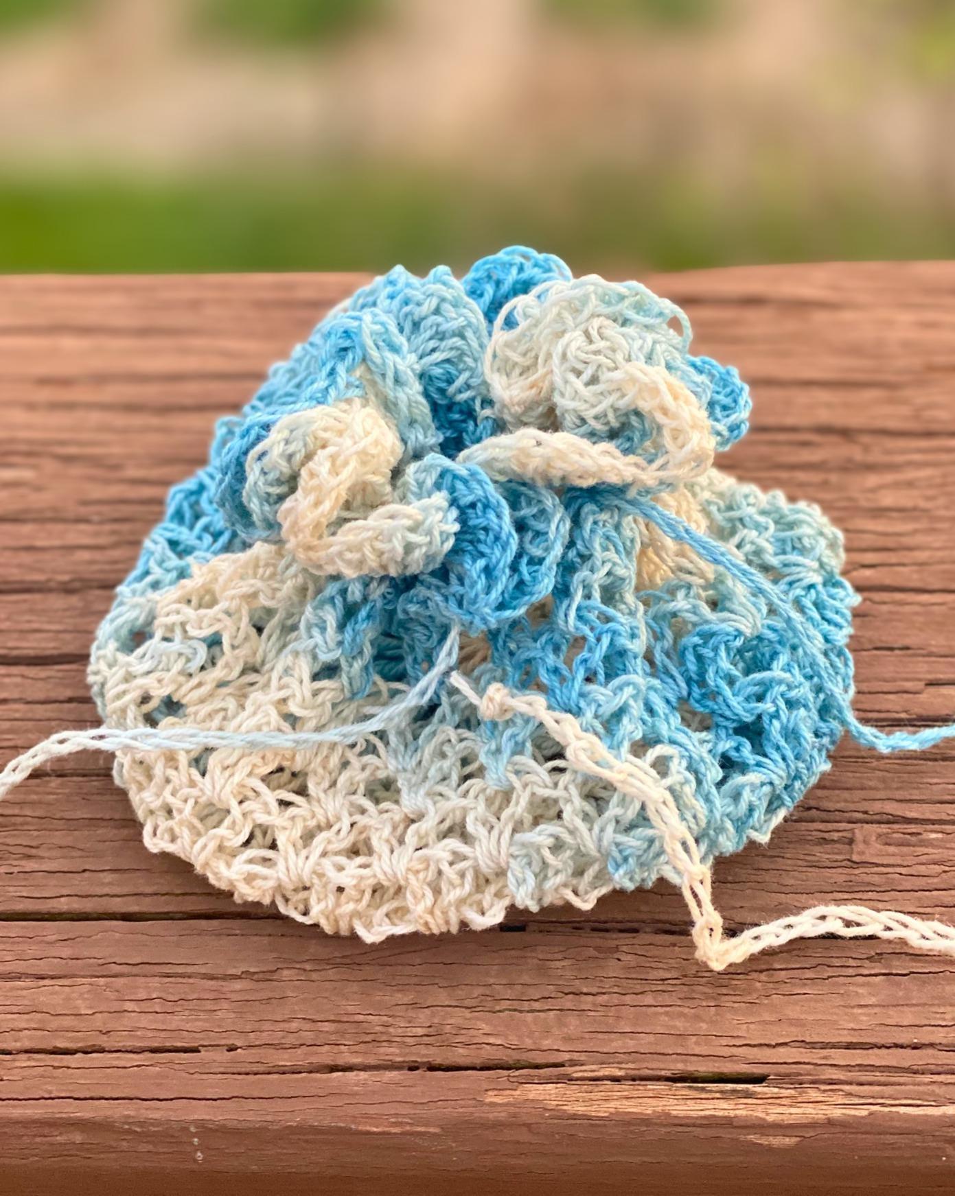 Blue and White Lace Crochet Drawstring Bag thumbnail 6