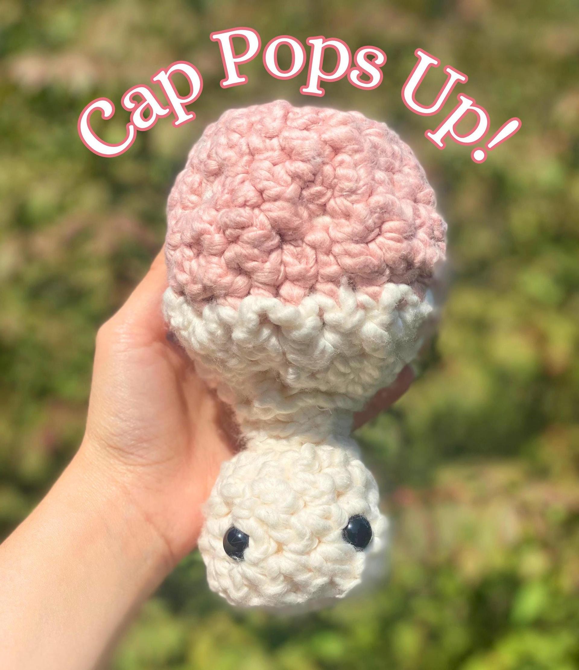 Crochet Mushroom Plushie: Handmade Cotton Mushie Pop with Embroidered Cap thumbnail 4