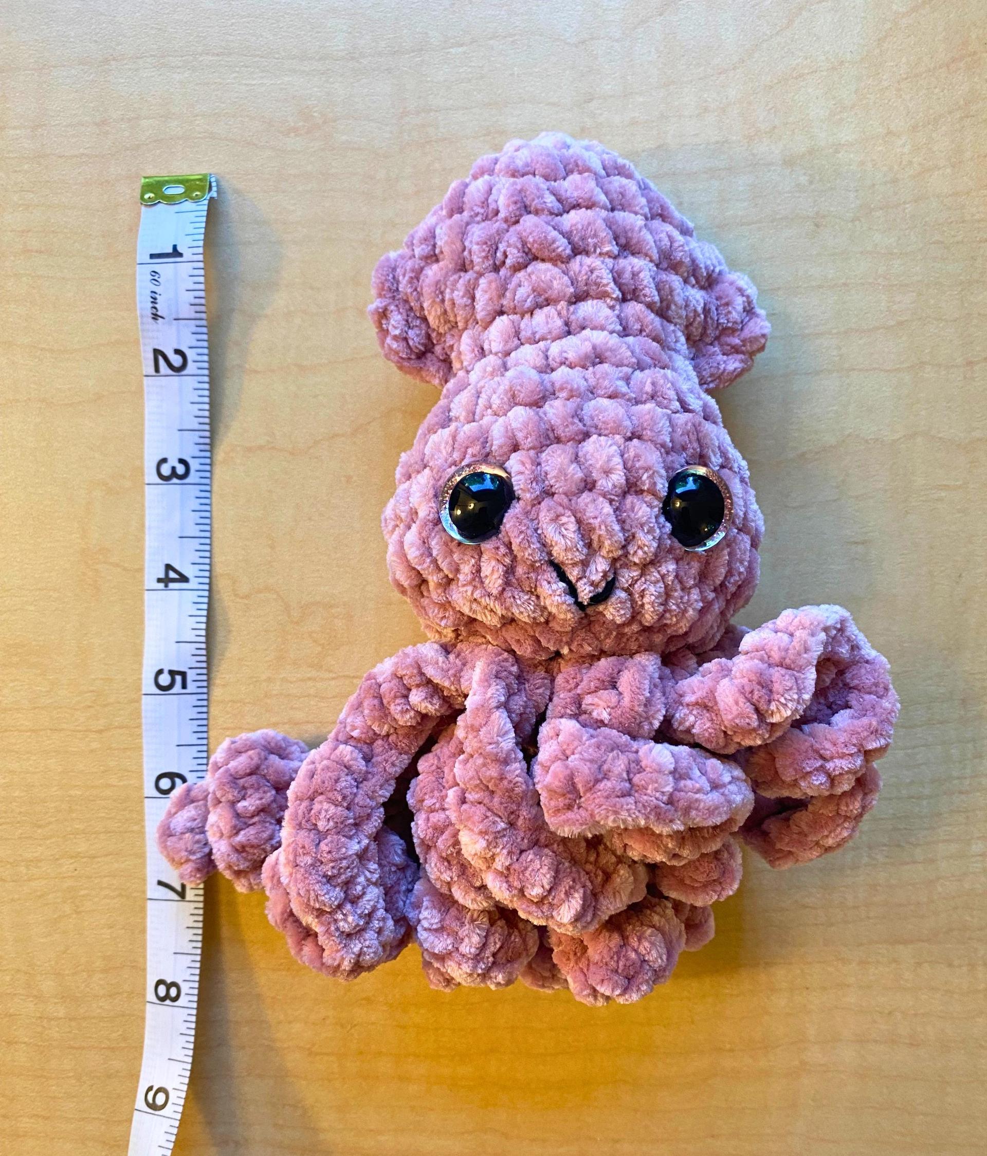 Crochet Mini Squid Plushie with Glitter Eyes, Gift for Ocean Animal Lover, Summer Stuffie for the Beach, Pink or Baby Squid Plush Amigurumi thumbnail 11