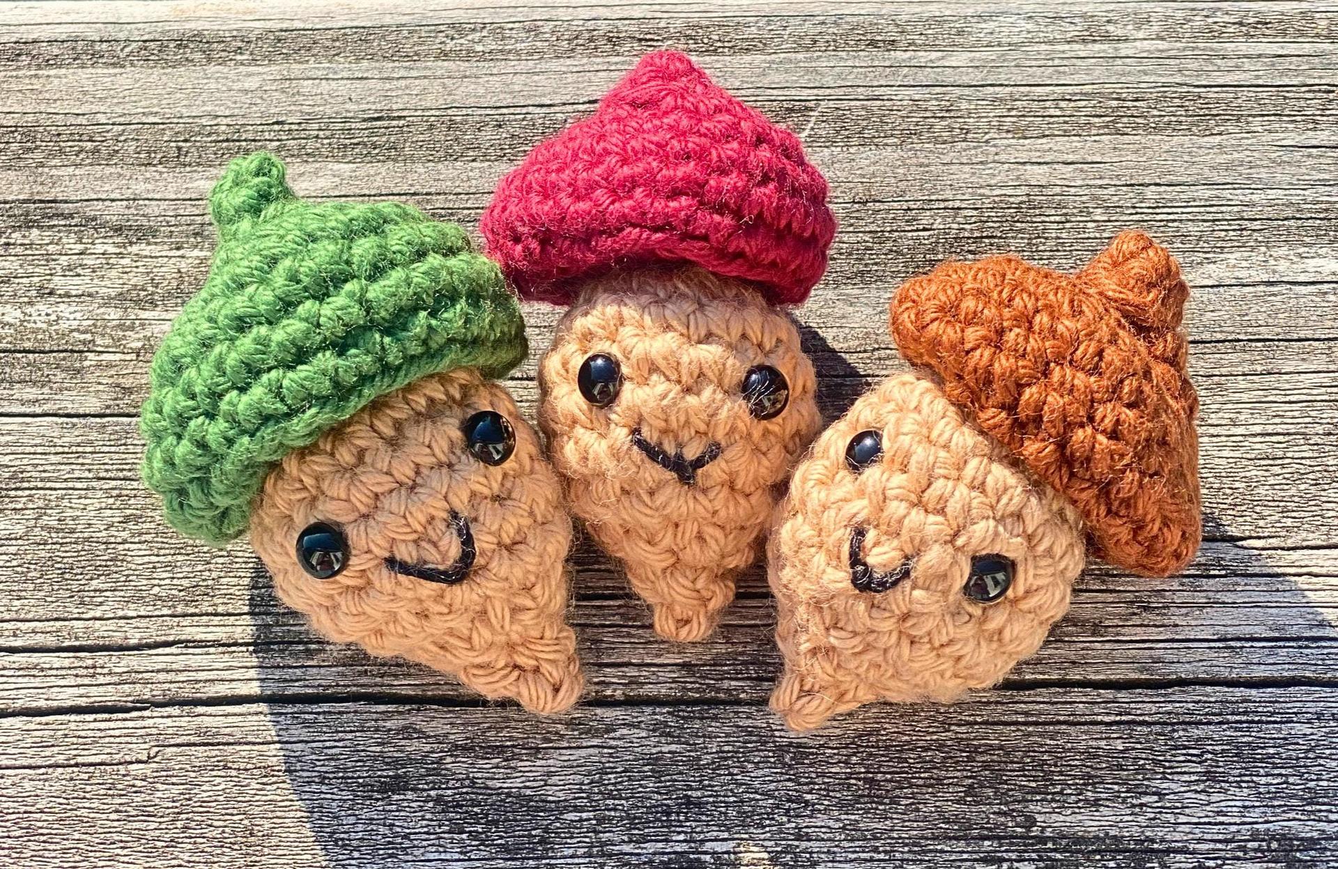 Crochet Acorn Amigurumi, Customizable Fall Decor, Whimsical Woodland Gift, Fidget Toy Acorn with Pop Up Cap, Autumn Forest Decoration, Tiny thumbnail 5