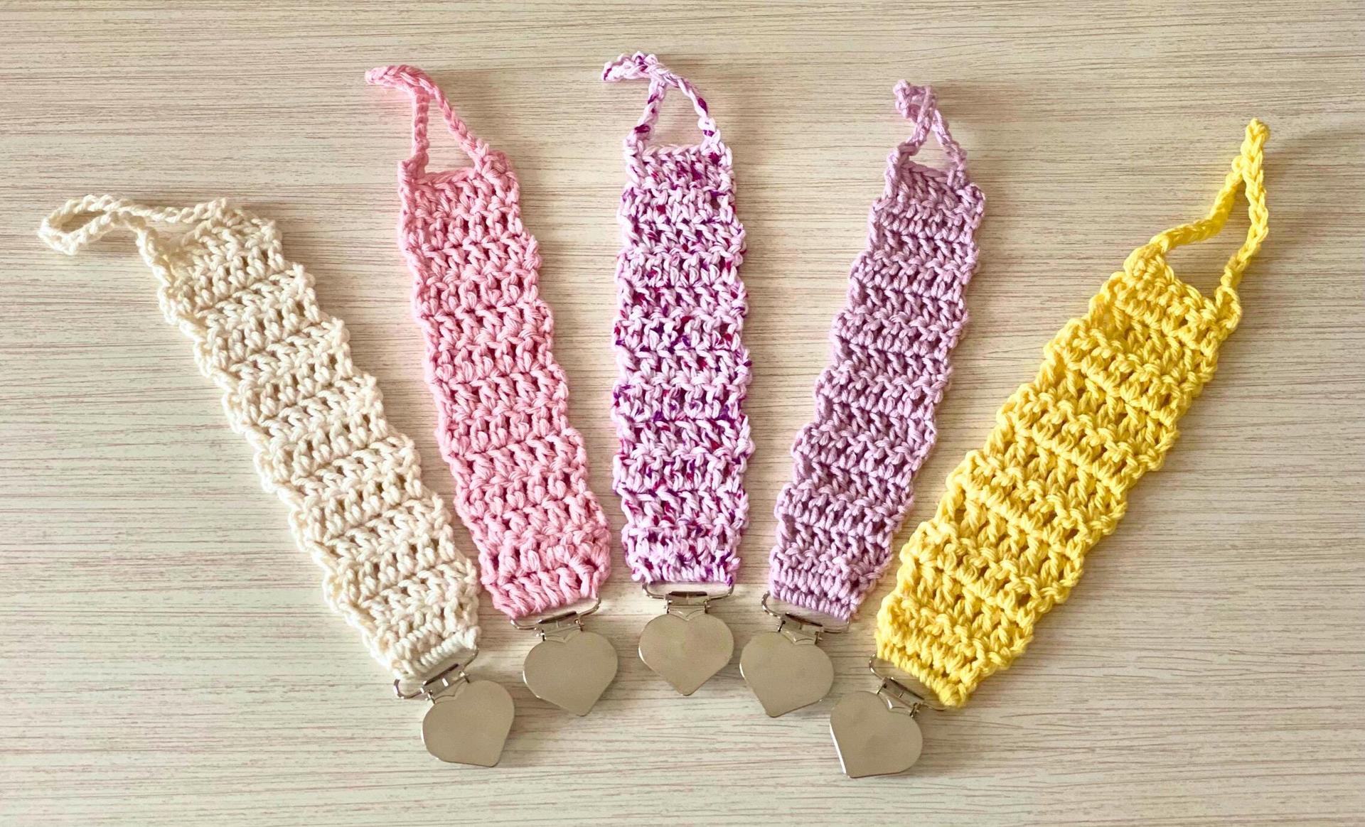 Crochet Pacifier Clip: Handmade Cotton Baby Strap, Heart Shaped Attachment - SAME DAY SHIPPING