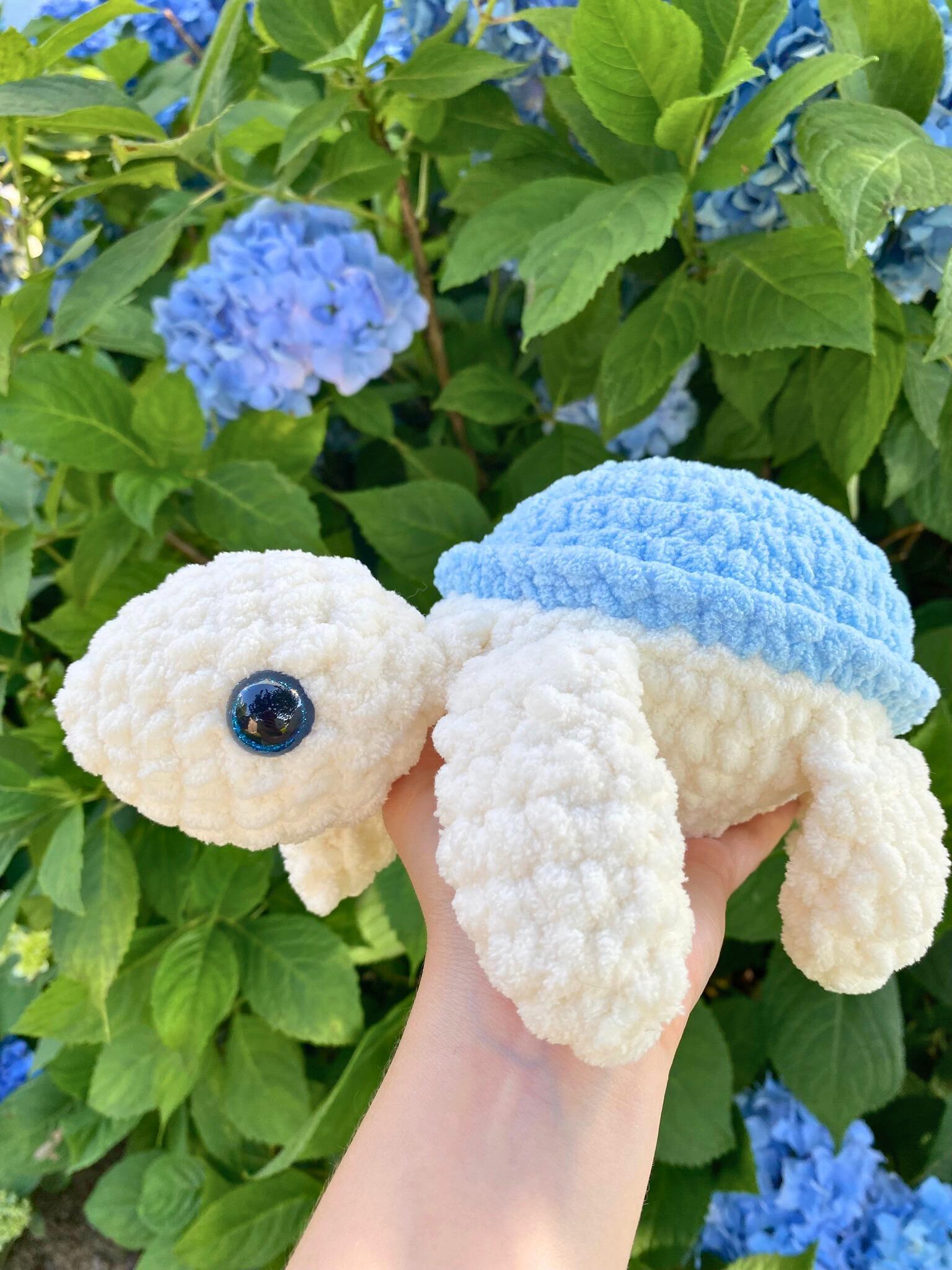 Crochet Sea Turtle Plushie, Handmade Ocean Animal Stuffed Animal, Cute Sea Turtle Stuffie, Blue & White Ocean Decor