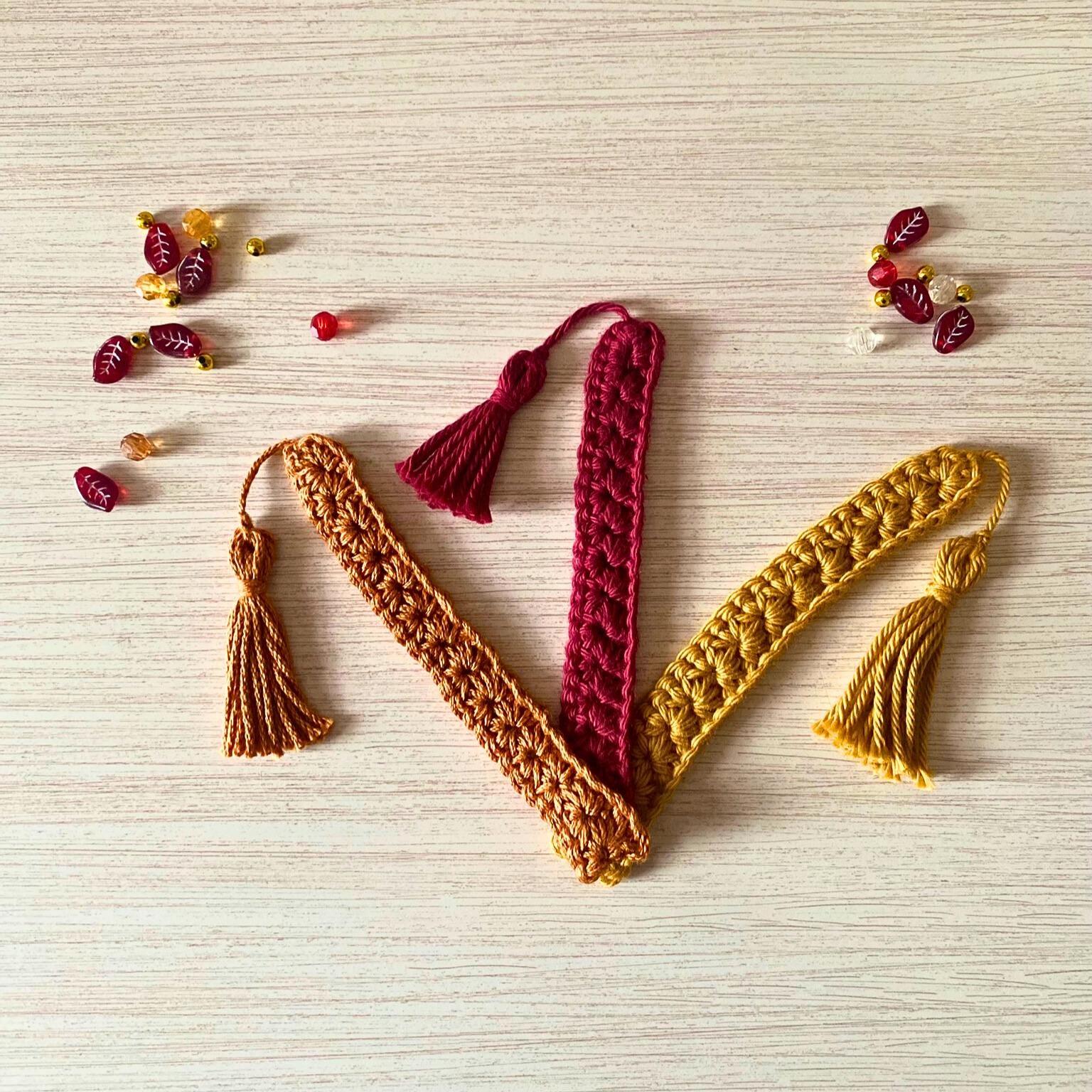 Fall Crochet Bookmark Set of 3: Autumn Colors, Daisy Stitch, Tassel Bookmarks