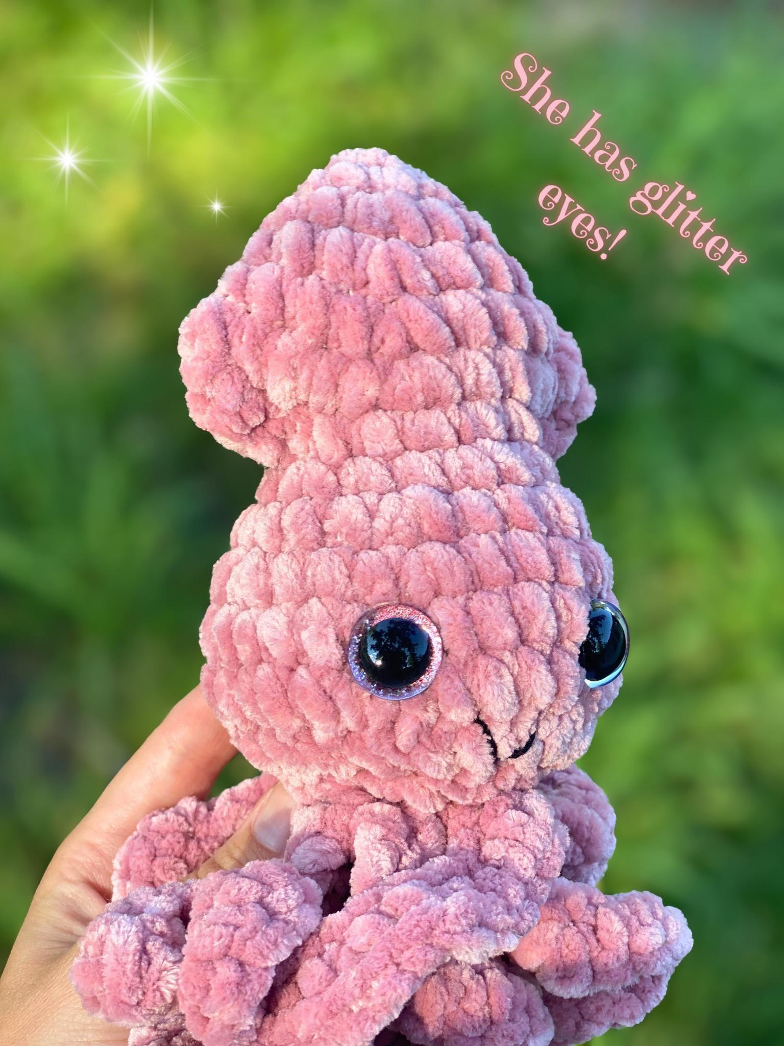 Crochet Mini Squid Plushie with Glitter Eyes, Gift for Ocean Animal Lover, Summer Stuffie for the Beach, Pink or Baby Squid Plush Amigurumi thumbnail 6
