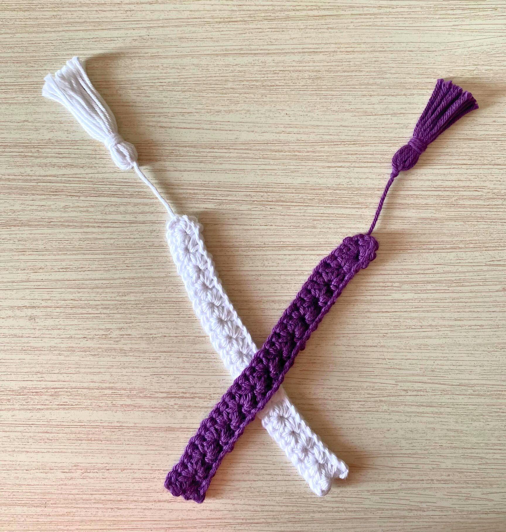 Purple & White Bookmark Set of 3, Crochet Cotton Bookmarks, Gift for Book Lover, Reading Present for Bookworm, Literary Stocking Stuffer thumbnail 3