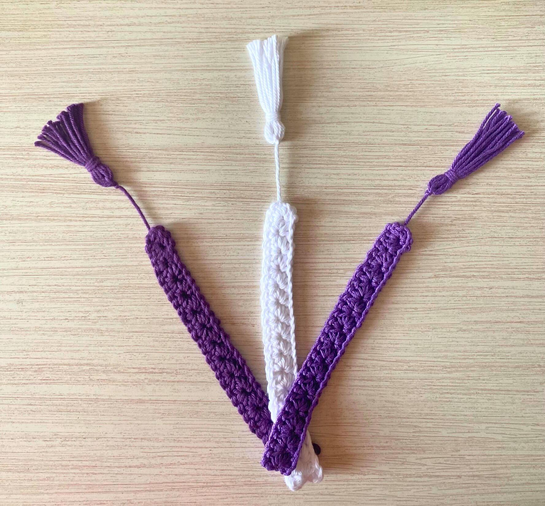 Purple & White Bookmark Set of 3, Crochet Cotton Bookmarks, Gift for Book Lover, Reading Present for Bookworm, Literary Stocking Stuffer