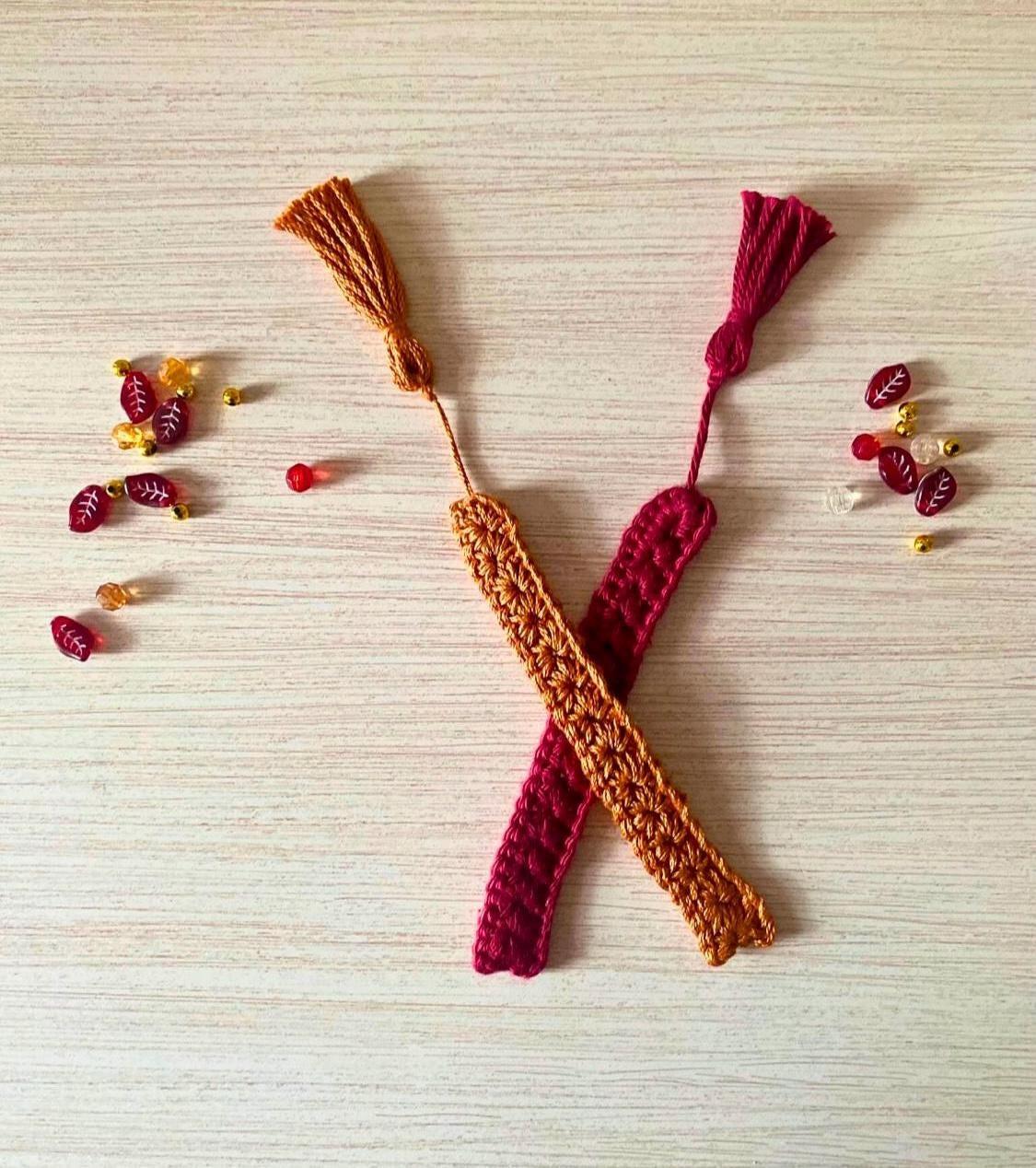 Crochet Fall Colored Bookmark Set of 2: Fall Colors, Daisy Stitch, Book Lover Gift, Autumn Bookmarks