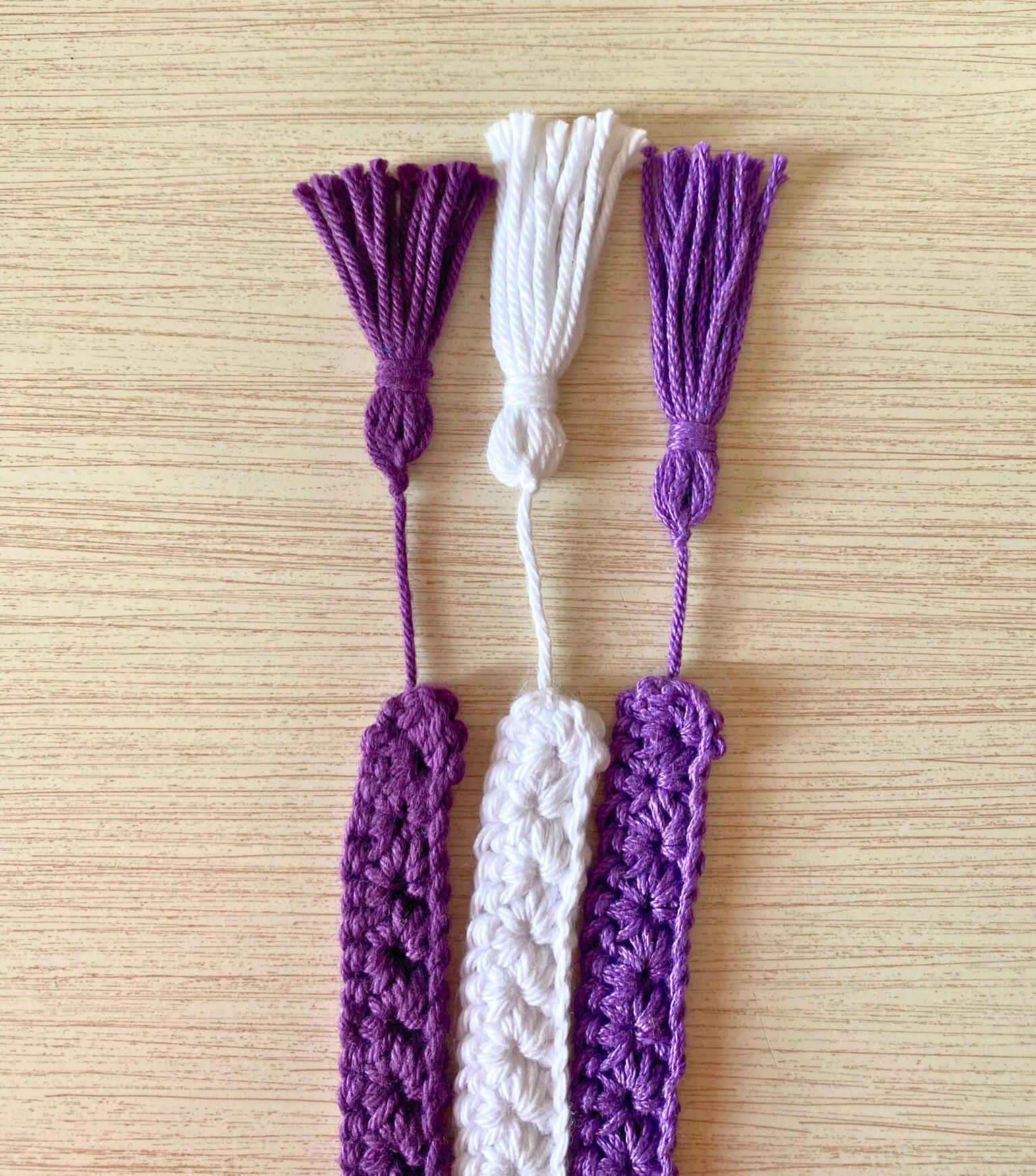 Purple & White Bookmark Set of 3, Crochet Cotton Bookmarks, Gift for Book Lover, Reading Present for Bookworm, Literary Stocking Stuffer thumbnail 2