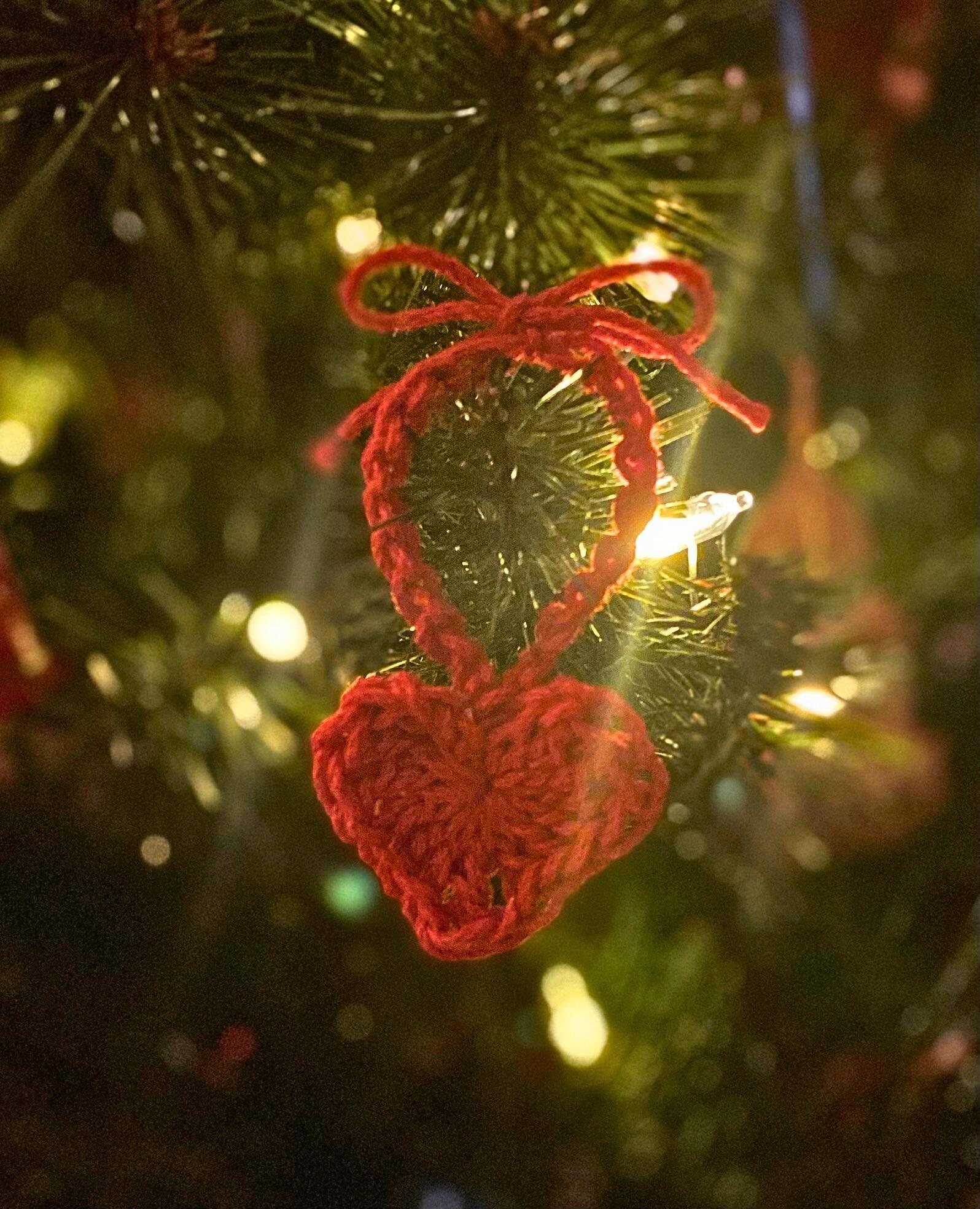 Crochet Christmas Ornament: Red Heart with Bow, Holiday Decor