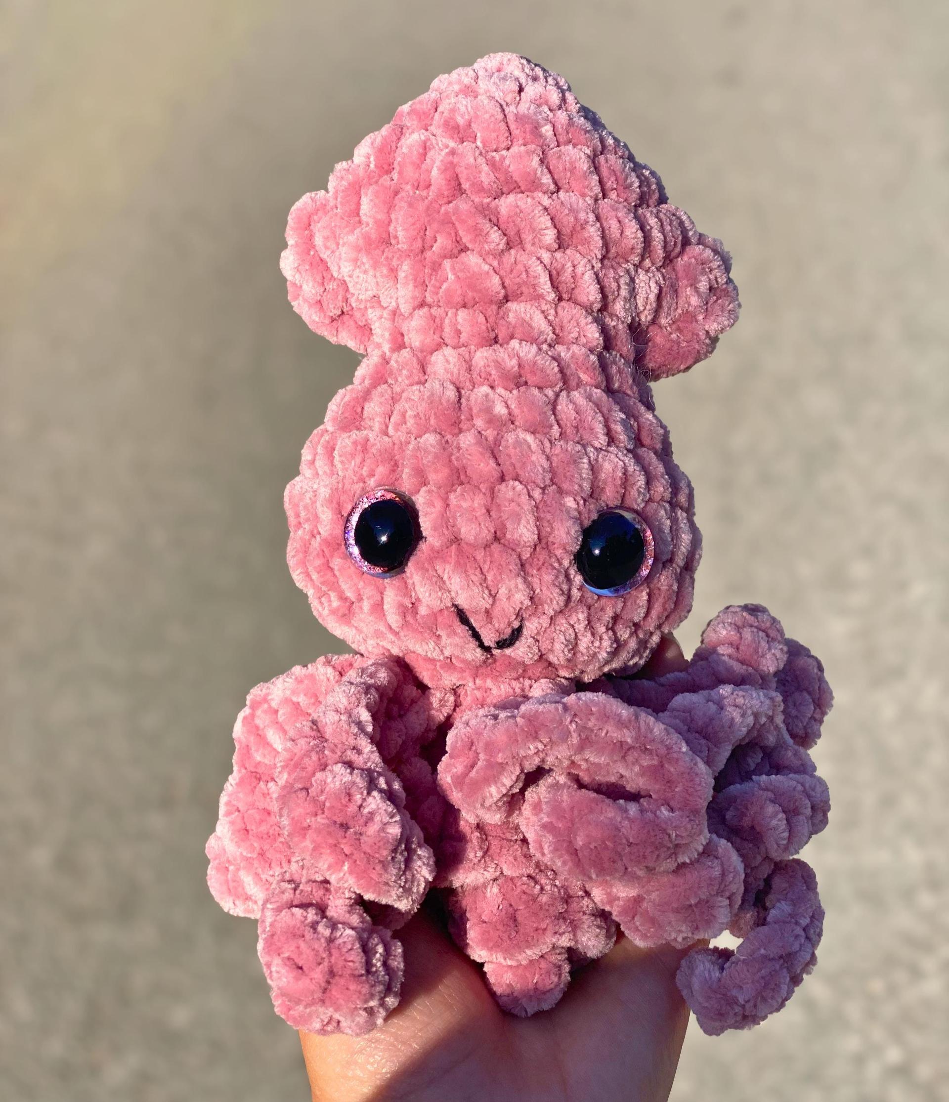 Crochet Mini Squid Plushie with Glitter Eyes, Gift for Ocean Animal Lover, Summer Stuffie for the Beach, Pink or Baby Squid Plush Amigurumi thumbnail 10