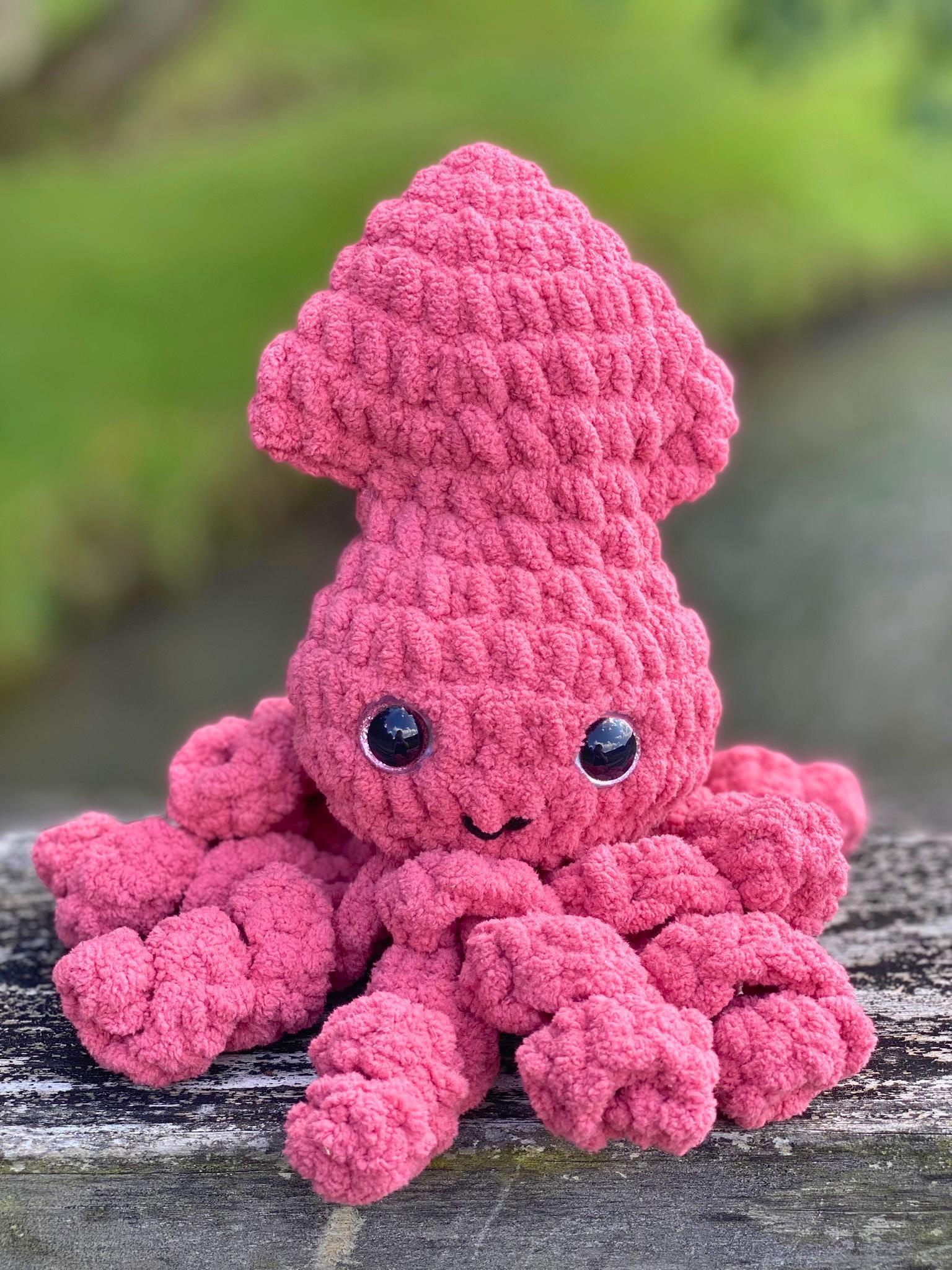 Crochet Squid Plushie, Handmade Stuffed Animal Toy, Ocean & Summer Decor, 3 Color Options, Ages 3+ thumbnail 2