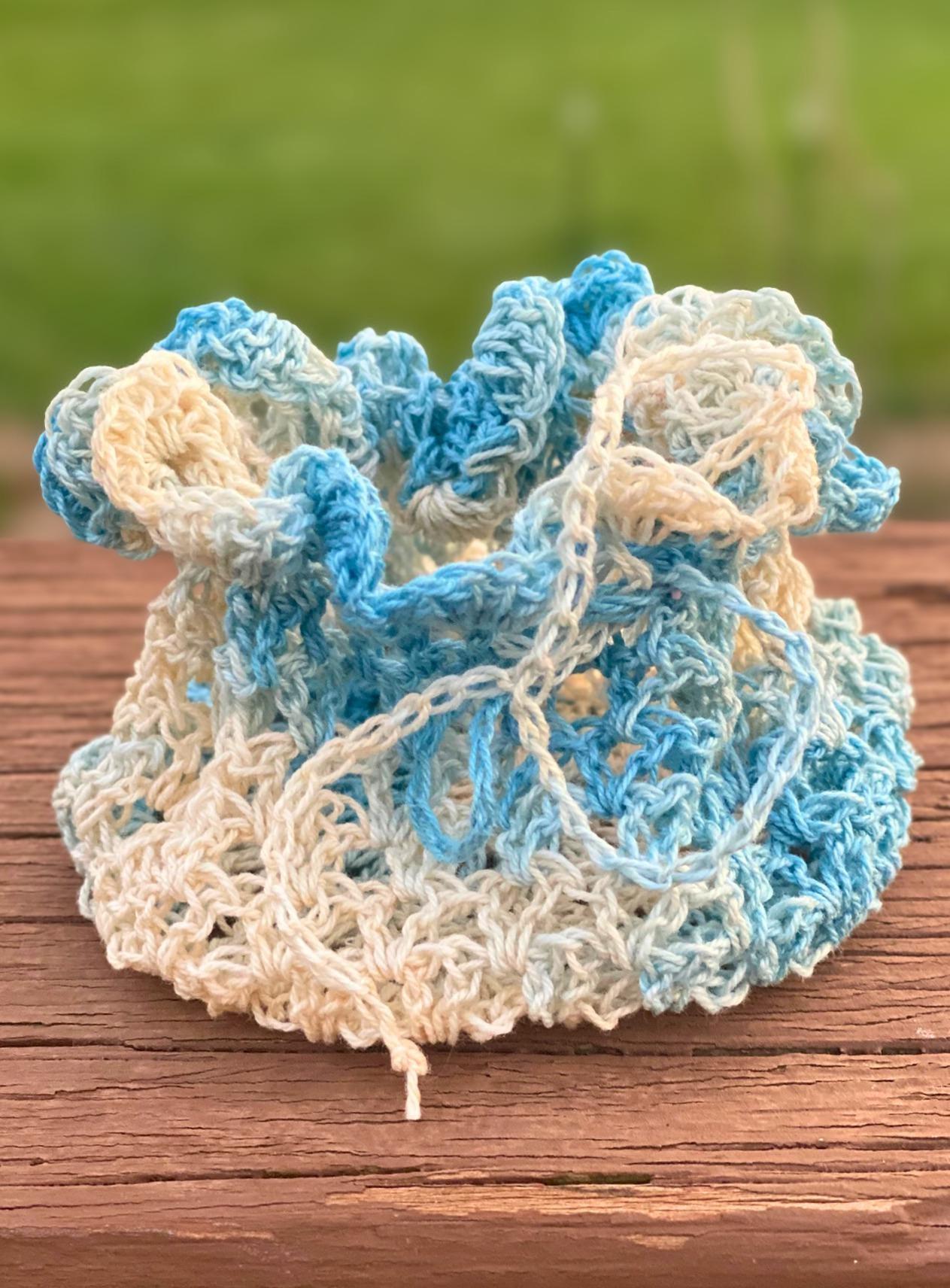 Blue and White Lace Crochet Drawstring Bag thumbnail 7