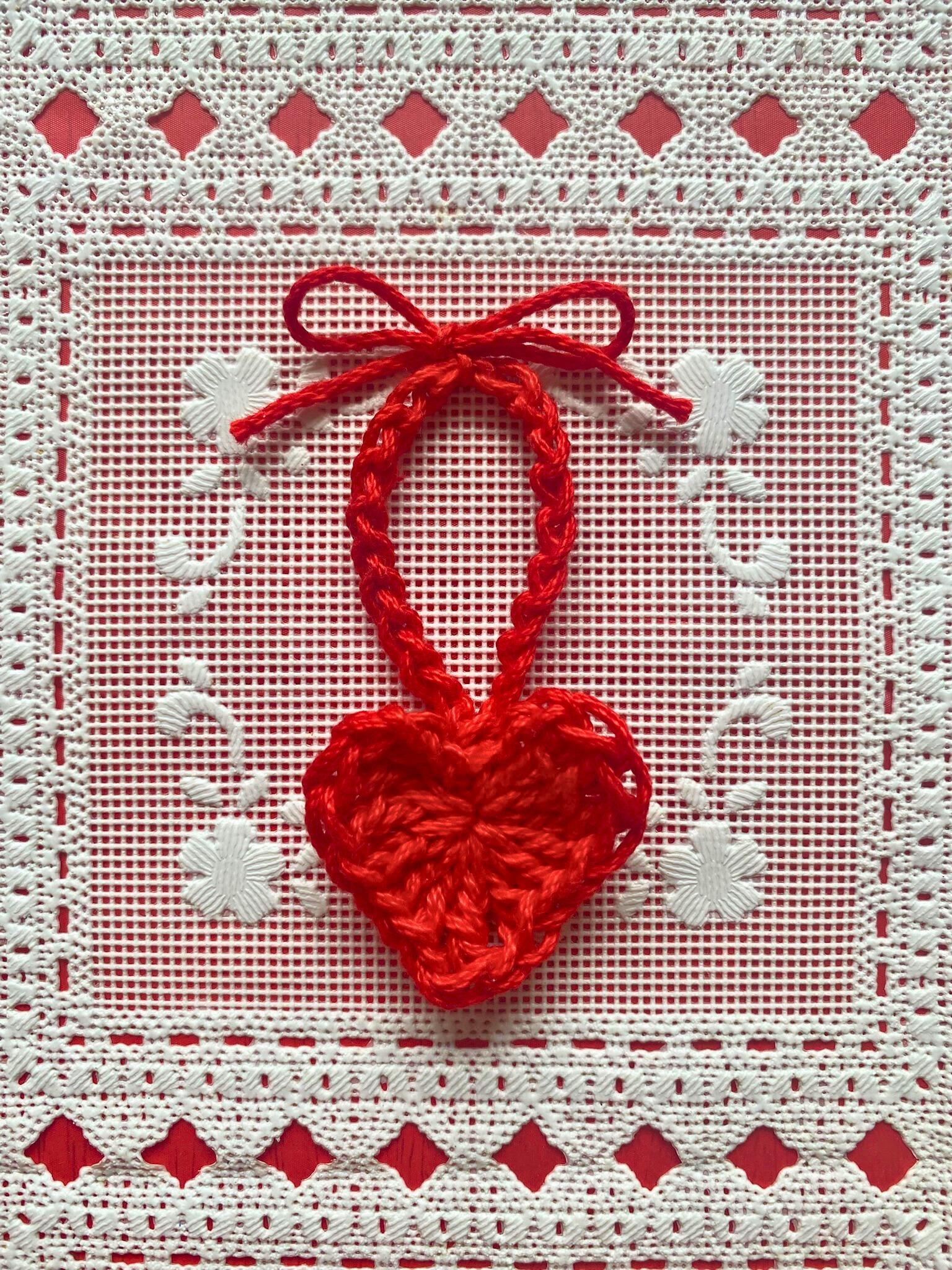 Crochet Mini Heart with Bow, Handmade Crochet Decoration, Crochet Cotton Heart thumbnail 4