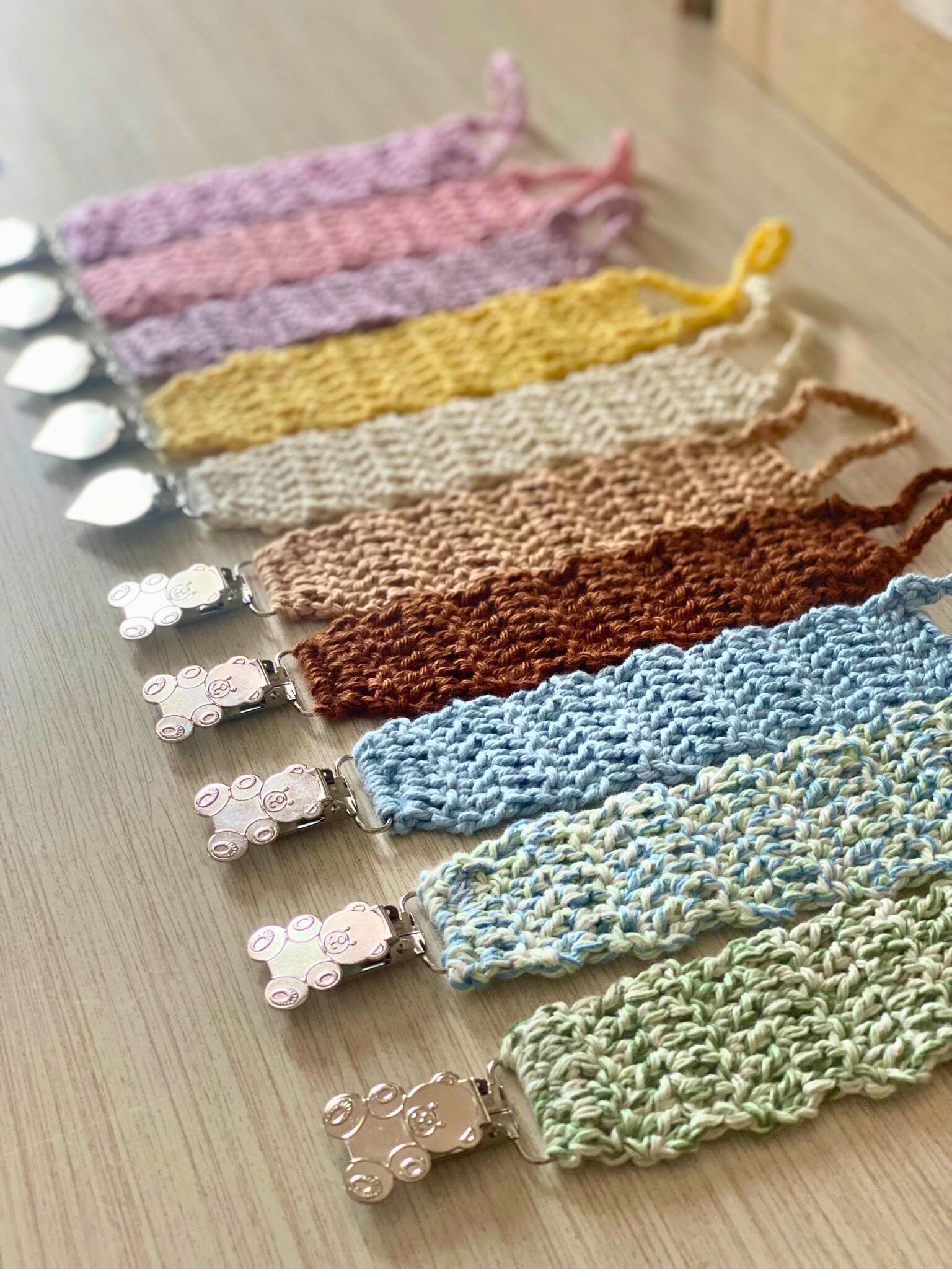 Crochet Pacifier Clip: Handmade Cotton Baby Strap, Heart Shaped Attachment - SAME DAY SHIPPING thumbnail 3