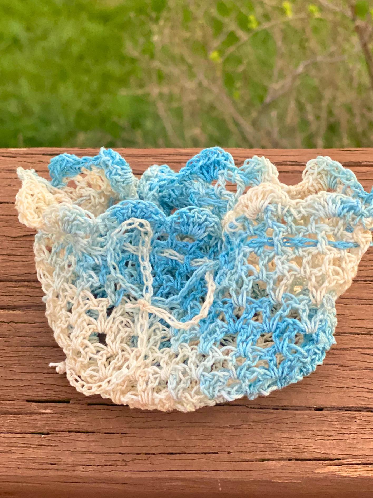 Blue and White Lace Crochet Drawstring Bag thumbnail 4