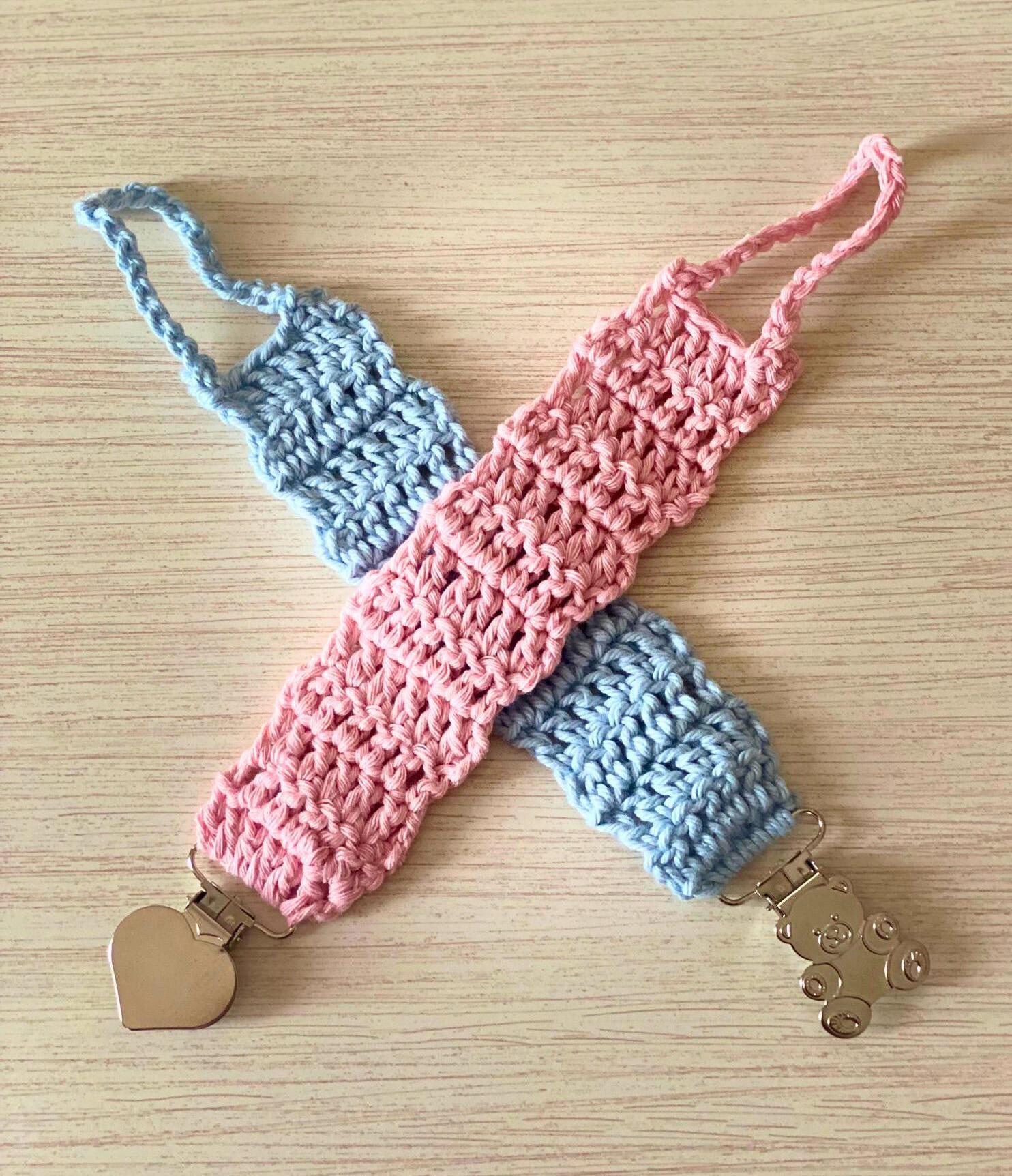 Crochet Pacifier Clip: Handmade Cotton Baby Strap, Heart Shaped Attachment - SAME DAY SHIPPING thumbnail 5