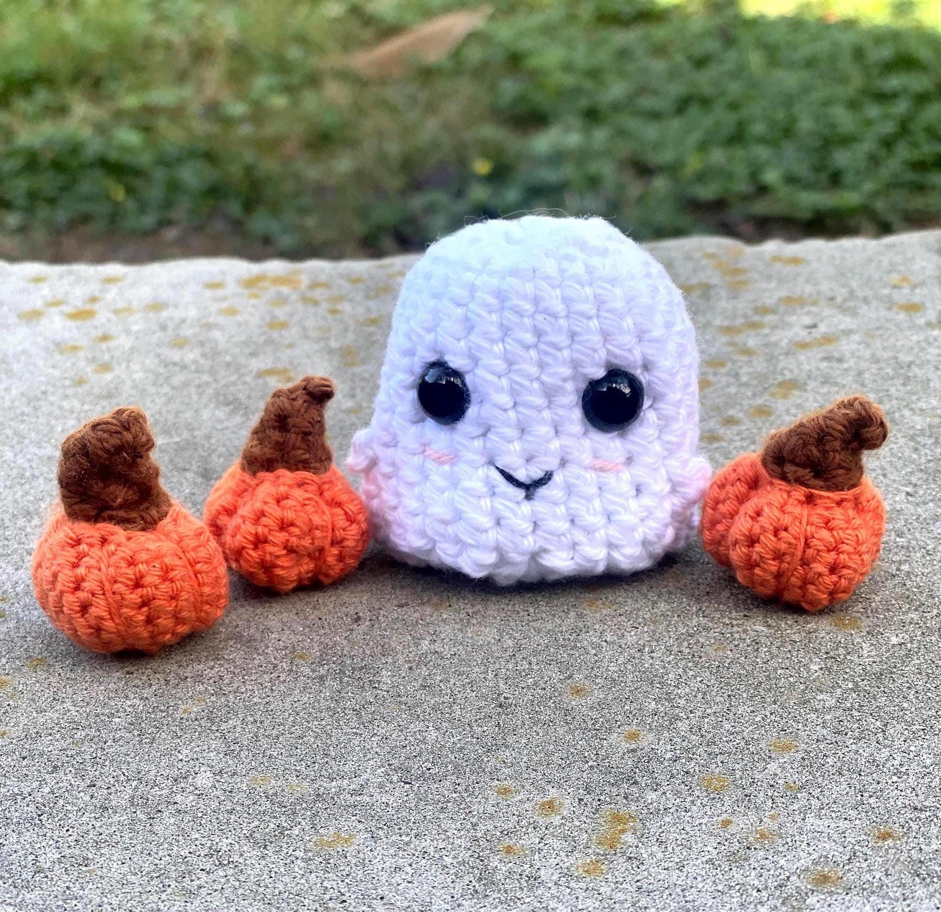 Crochet Baby Ghost and Mini Pumpkins Set,  Whimsical Spooky Season, Cute Halloween Gift, Halloween Decor, Fall Amigurumi, Tiny Pumpkin Set thumbnail 3