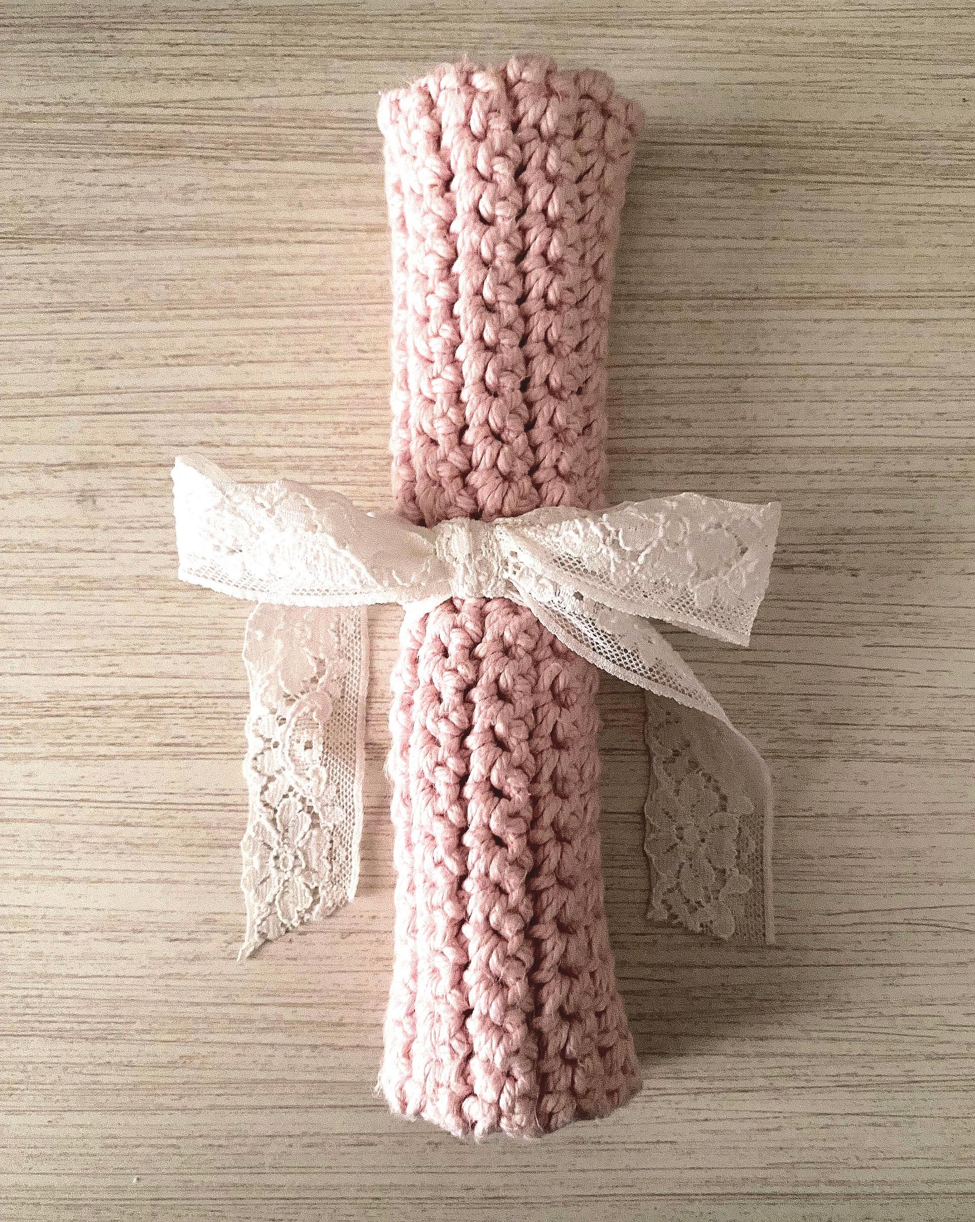 Crocheted Pink Small Cotton Washcloth, Baby Toddler Travel Dishcloth, Mini Hot Pad thumbnail 2