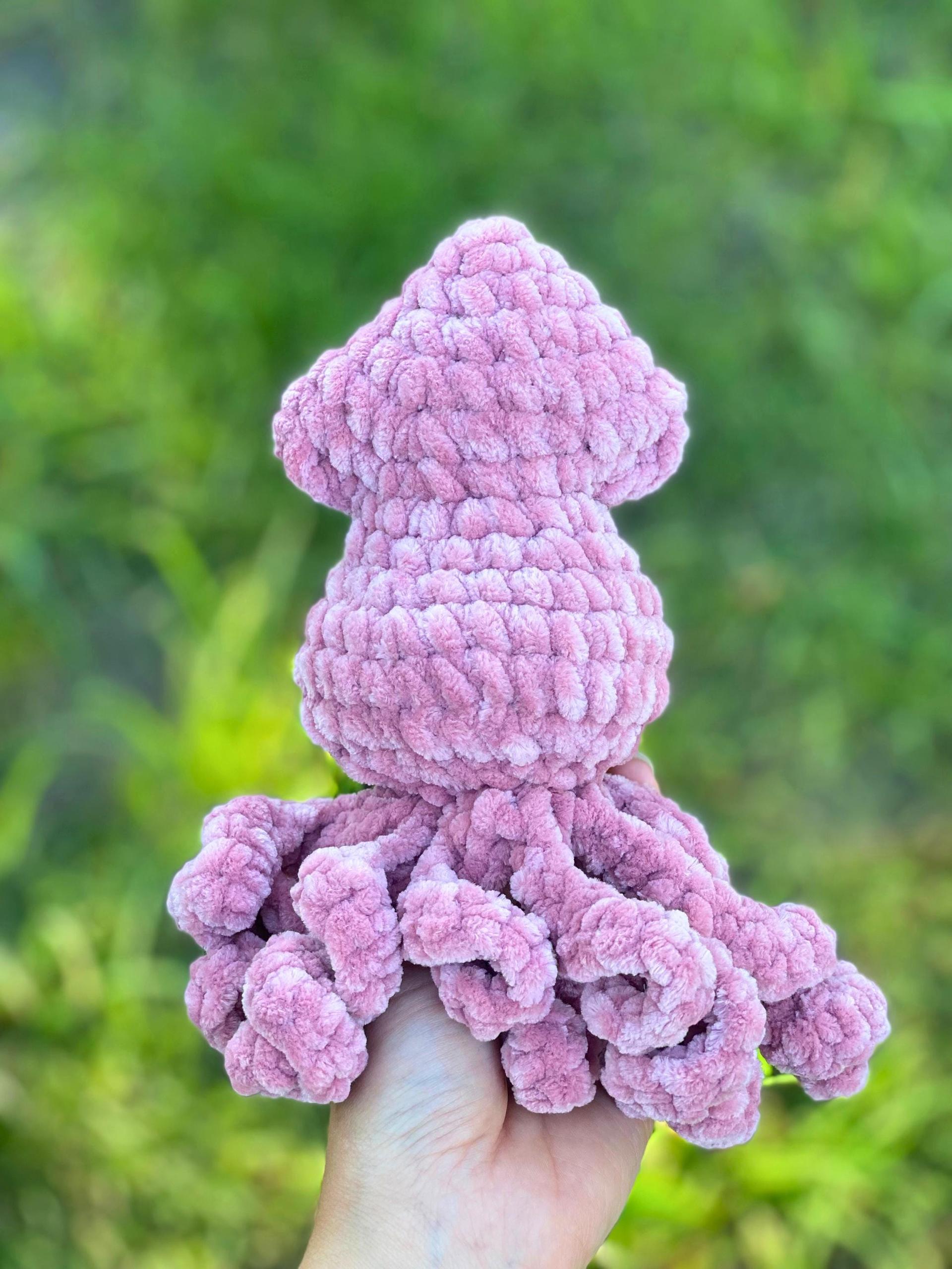 Crochet Mini Squid Plushie with Glitter Eyes, Gift for Ocean Animal Lover, Summer Stuffie for the Beach, Pink or Baby Squid Plush Amigurumi thumbnail 5