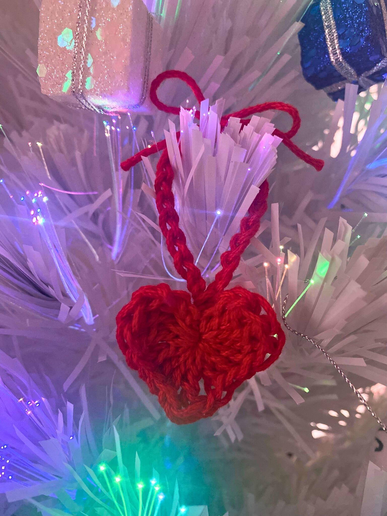 Crochet Christmas Ornament: Red Heart with Bow, Holiday Decor thumbnail 5