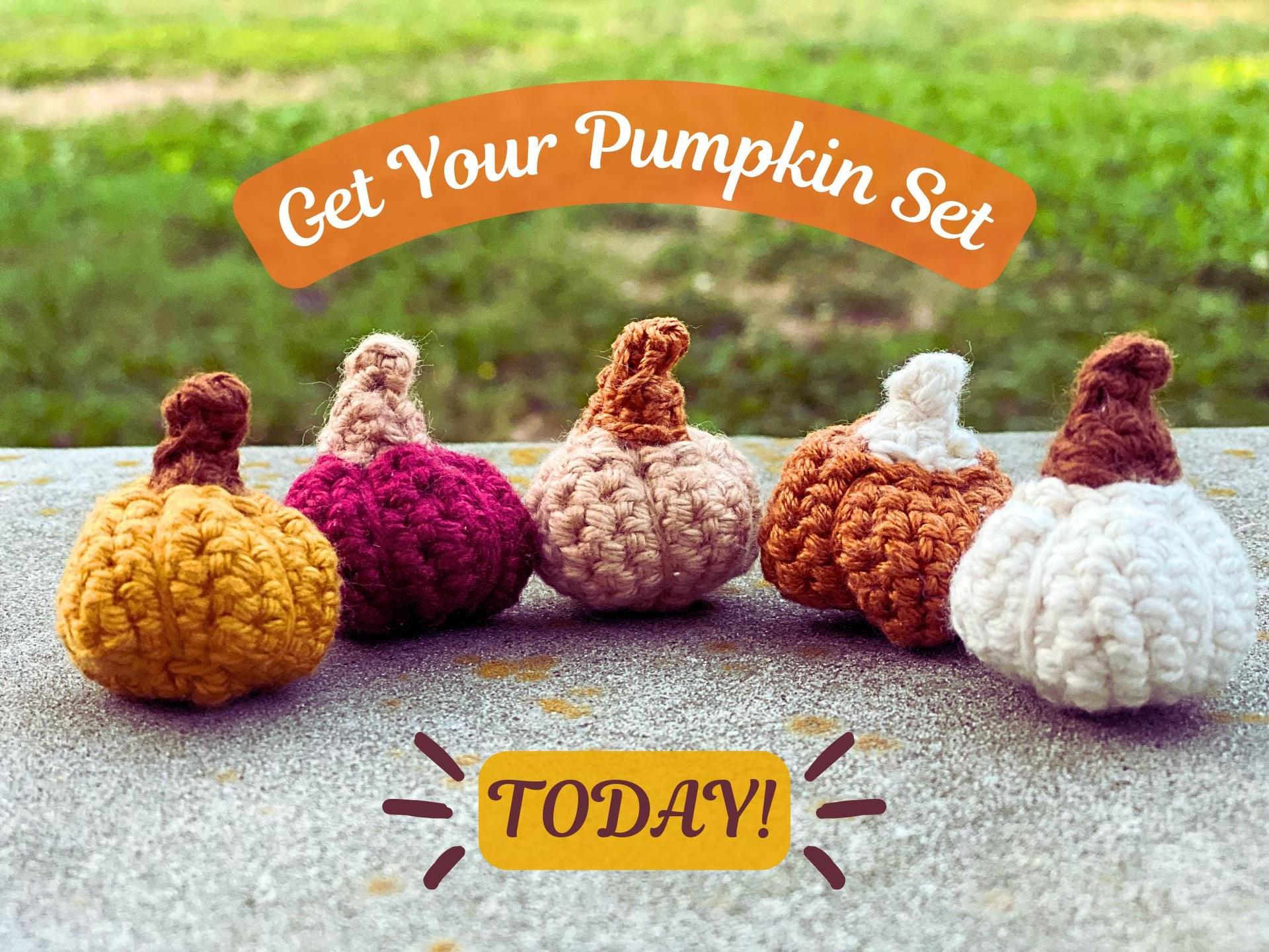 Crochet Tiny Fall Pumpkins Set of 5, Mini Pumpkin Decorations, Miniature Amigurumi Decor, Small Yarn Pumpkins, Handmade Gift for Fall Lovers thumbnail 11