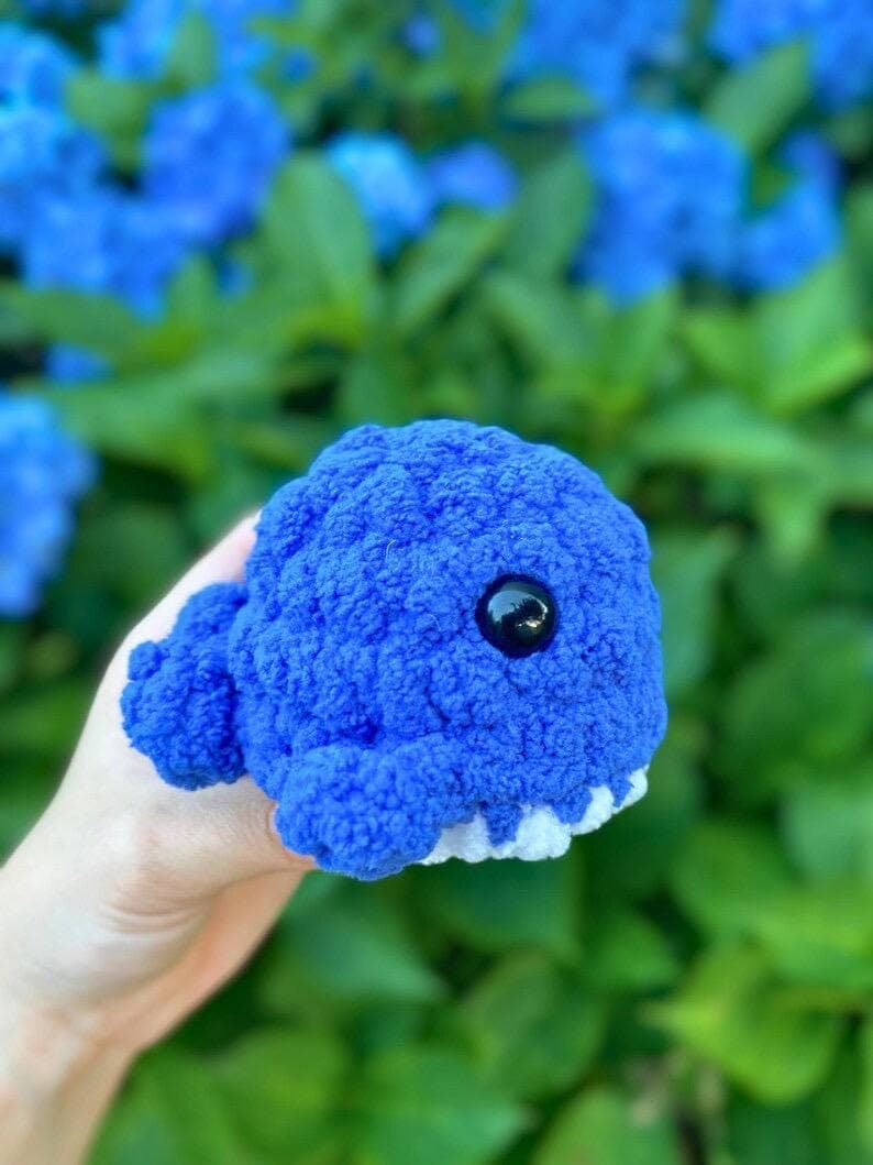 Crochet Mini Whale Plushie, Light Blue Whale Plushie, Pink Whale Plush, Dark Blue Whale Stuffie, Customizable thumbnail 2