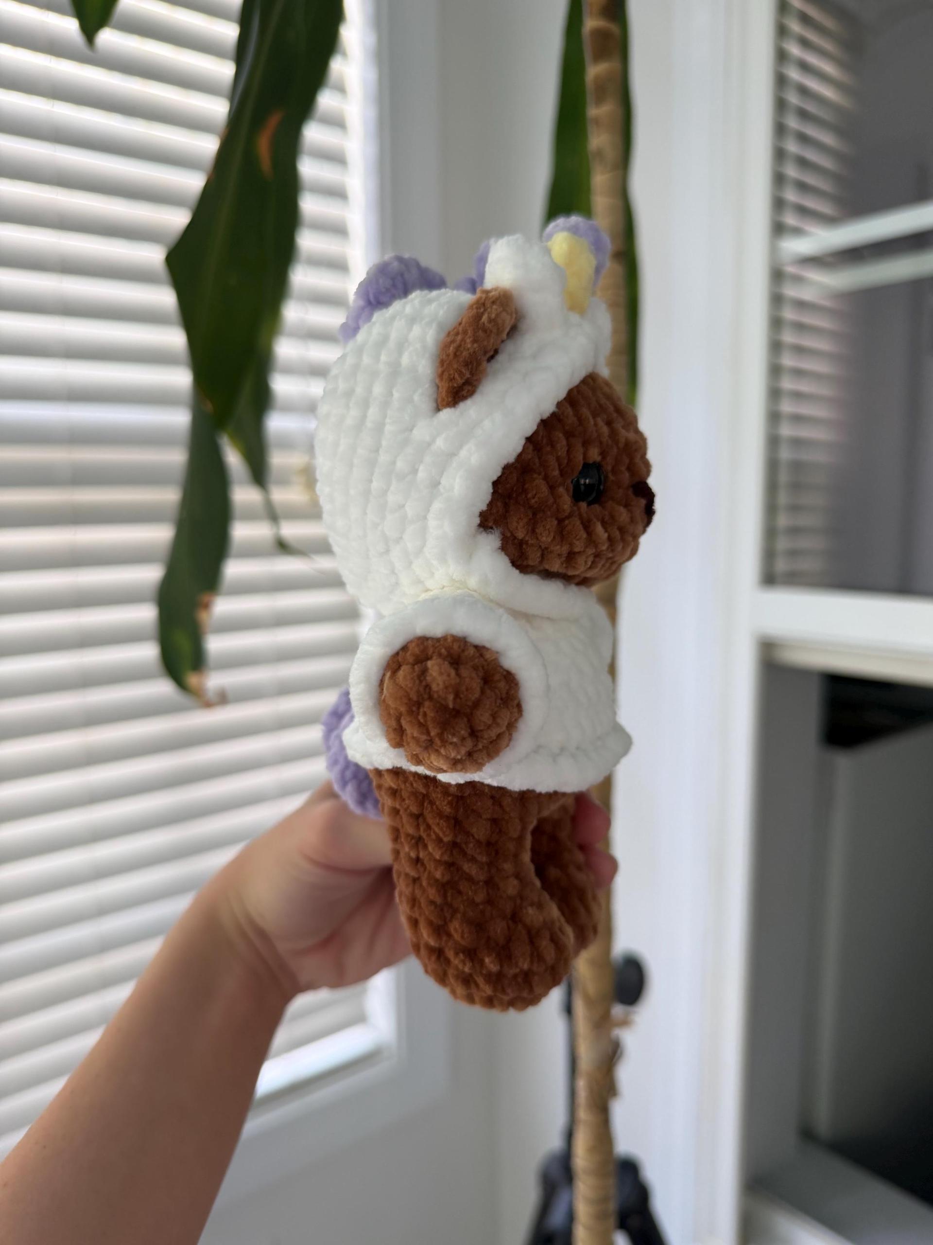 Crocheted Unicorn Hoodie Bear Plushie thumbnail 9
