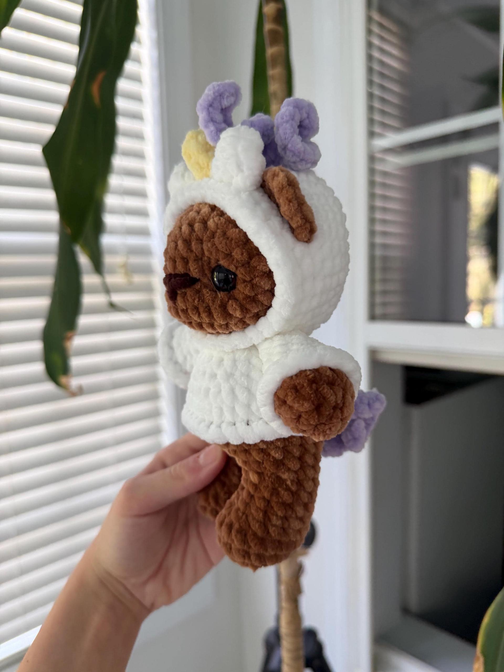 Crocheted Unicorn Hoodie Bear Plushie thumbnail 3