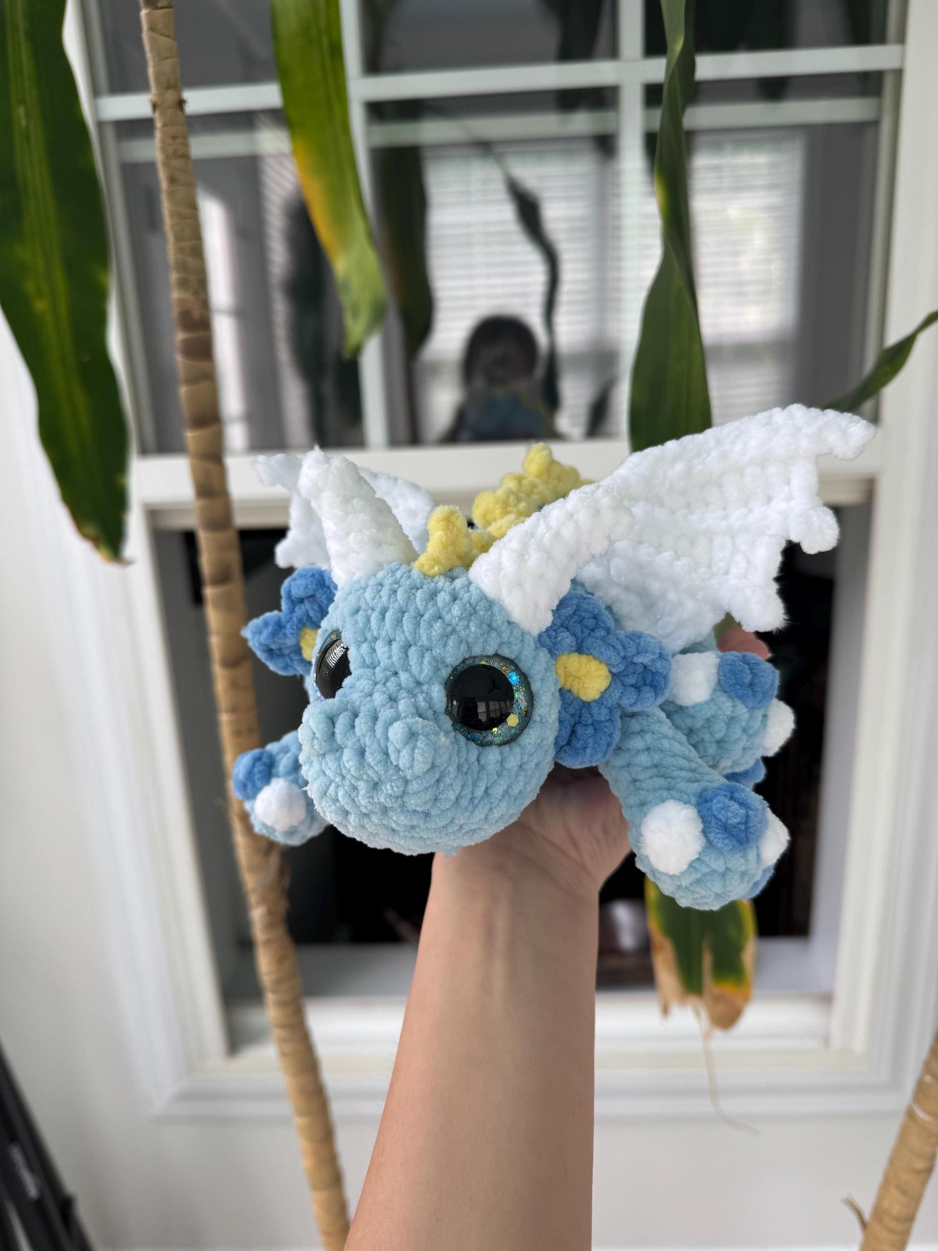 Forget Me Not Flower Dragon / Handmade Crocheted Plushie thumbnail 6