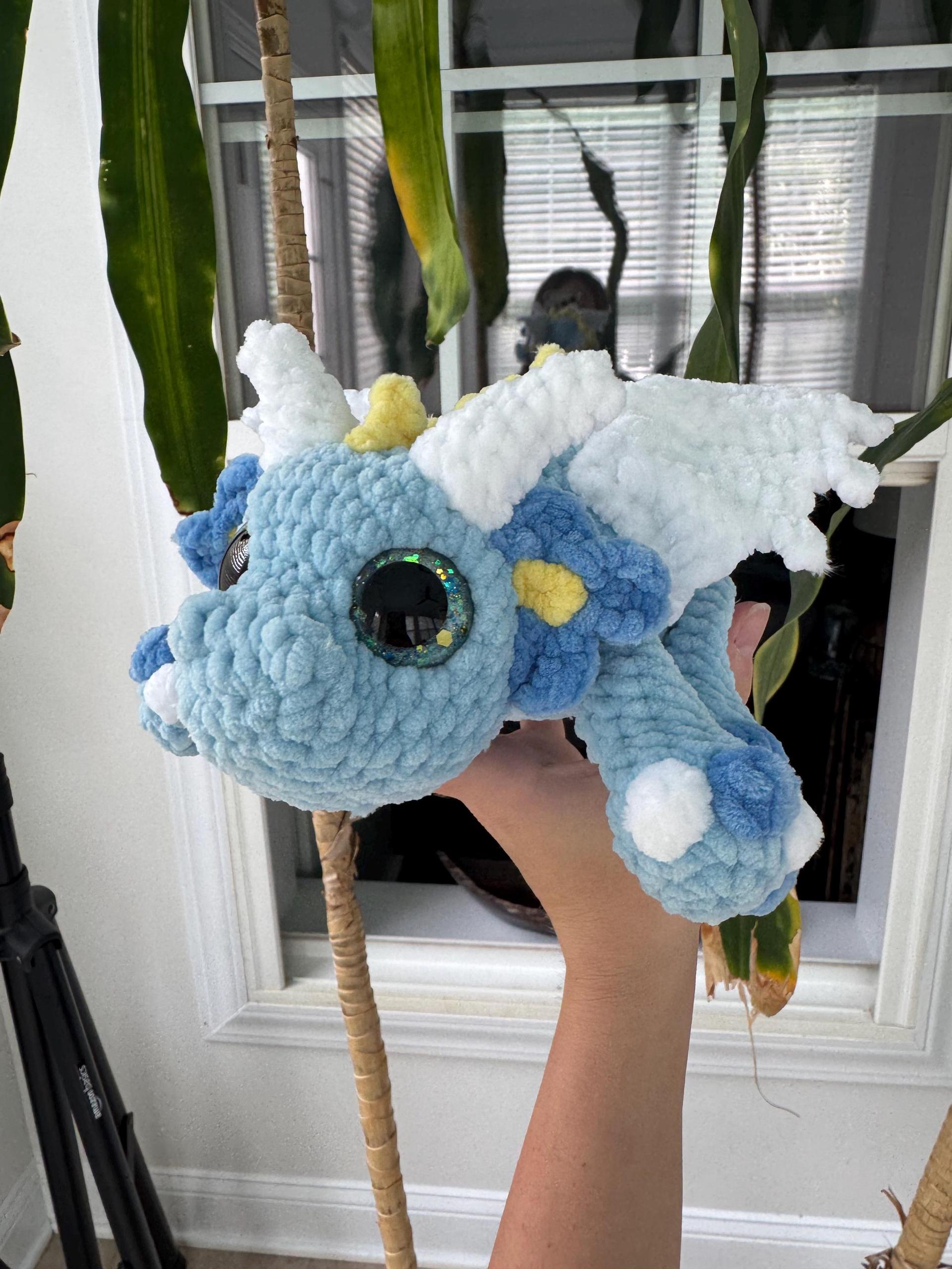 Forget Me Not Flower Dragon / Handmade Crocheted Plushie thumbnail 3