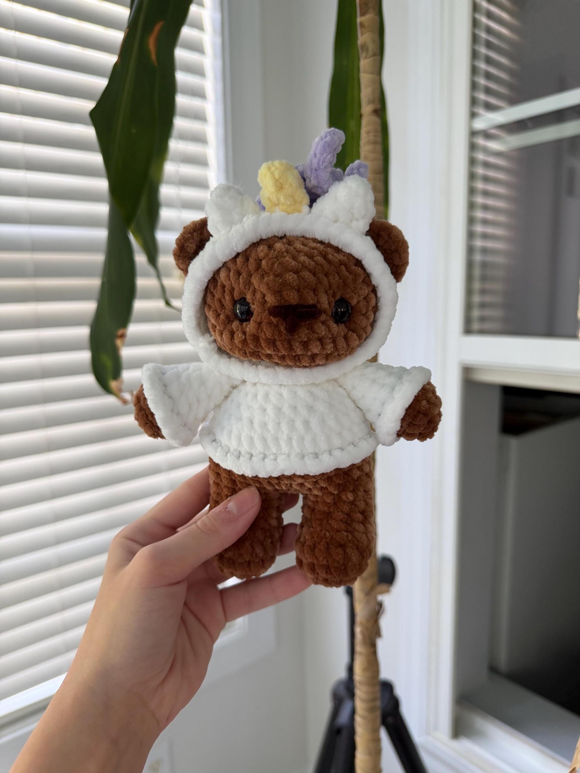 Crocheted Unicorn Hoodie Bear Plushie thumbnail 6