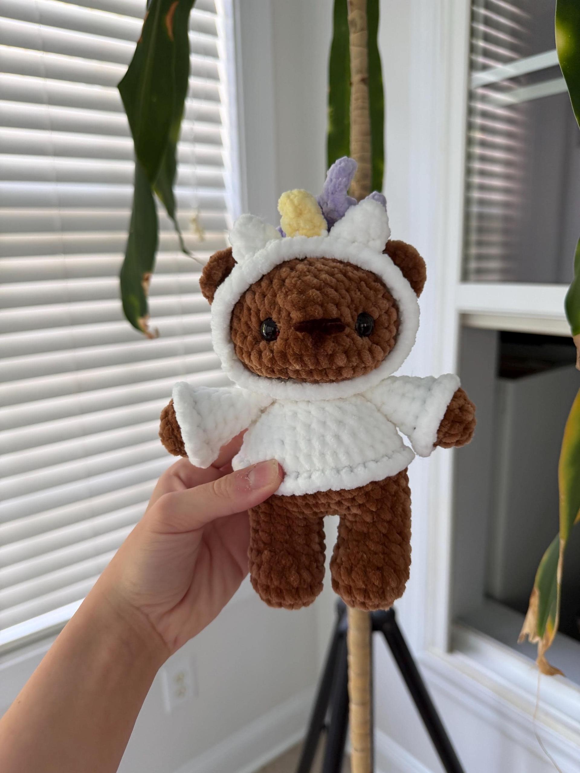 Crocheted Unicorn Hoodie Bear Plushie thumbnail 8