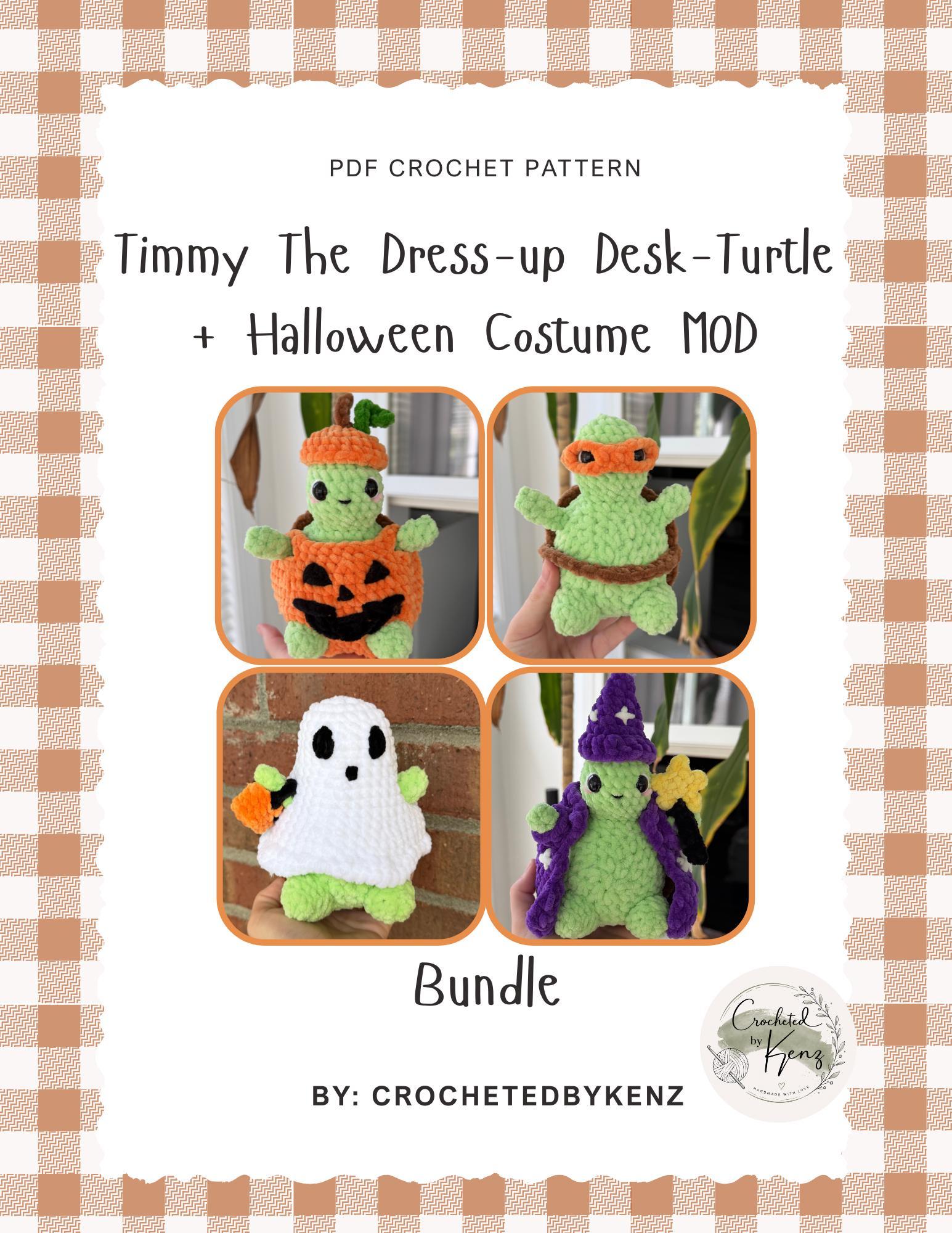 Low-Sew Crochet Pattern PDF | Timmy The Dress-Up Desk Turtle + Halloween Costume Bundle |